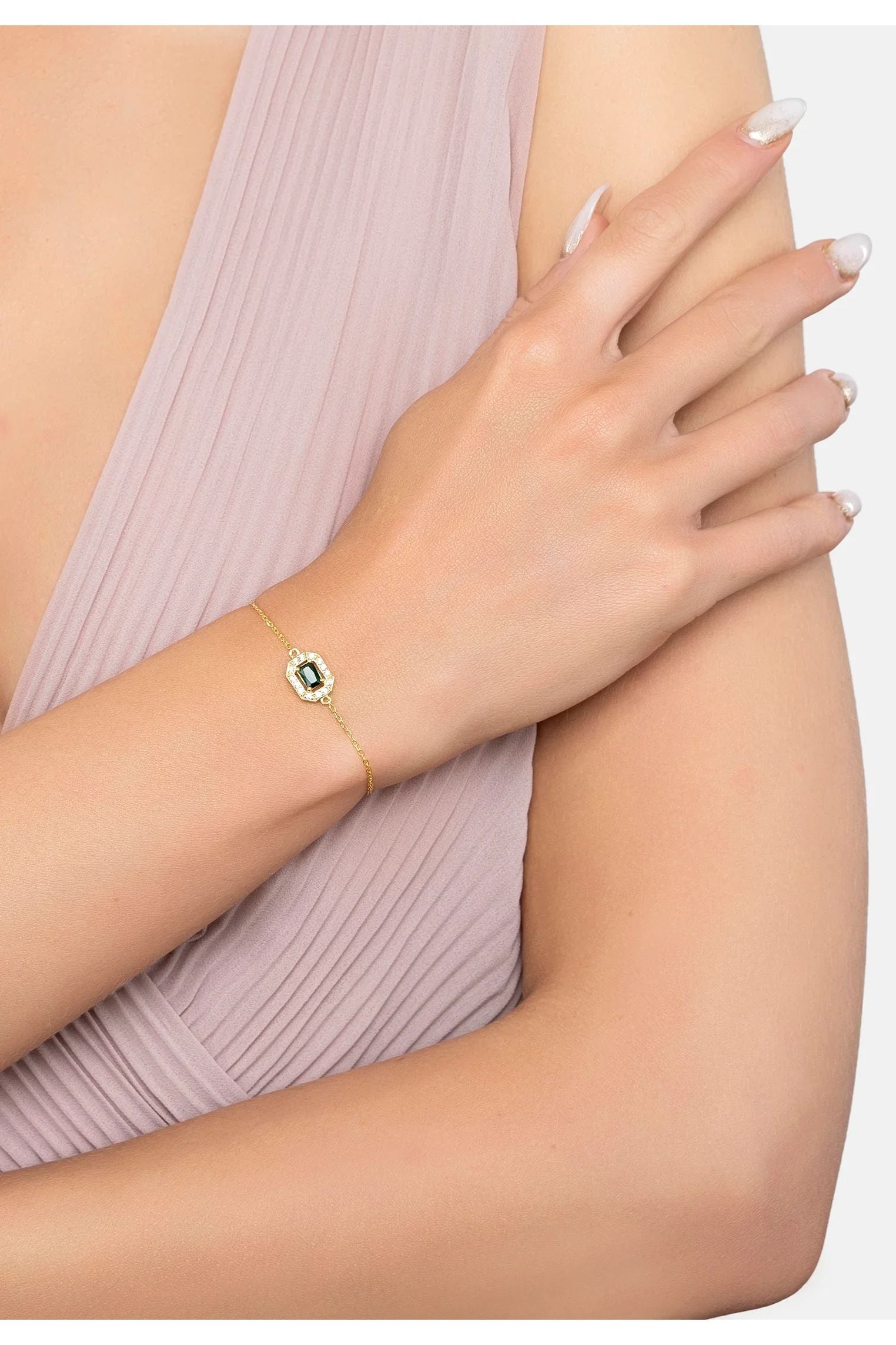 The bracelet worn by a model.