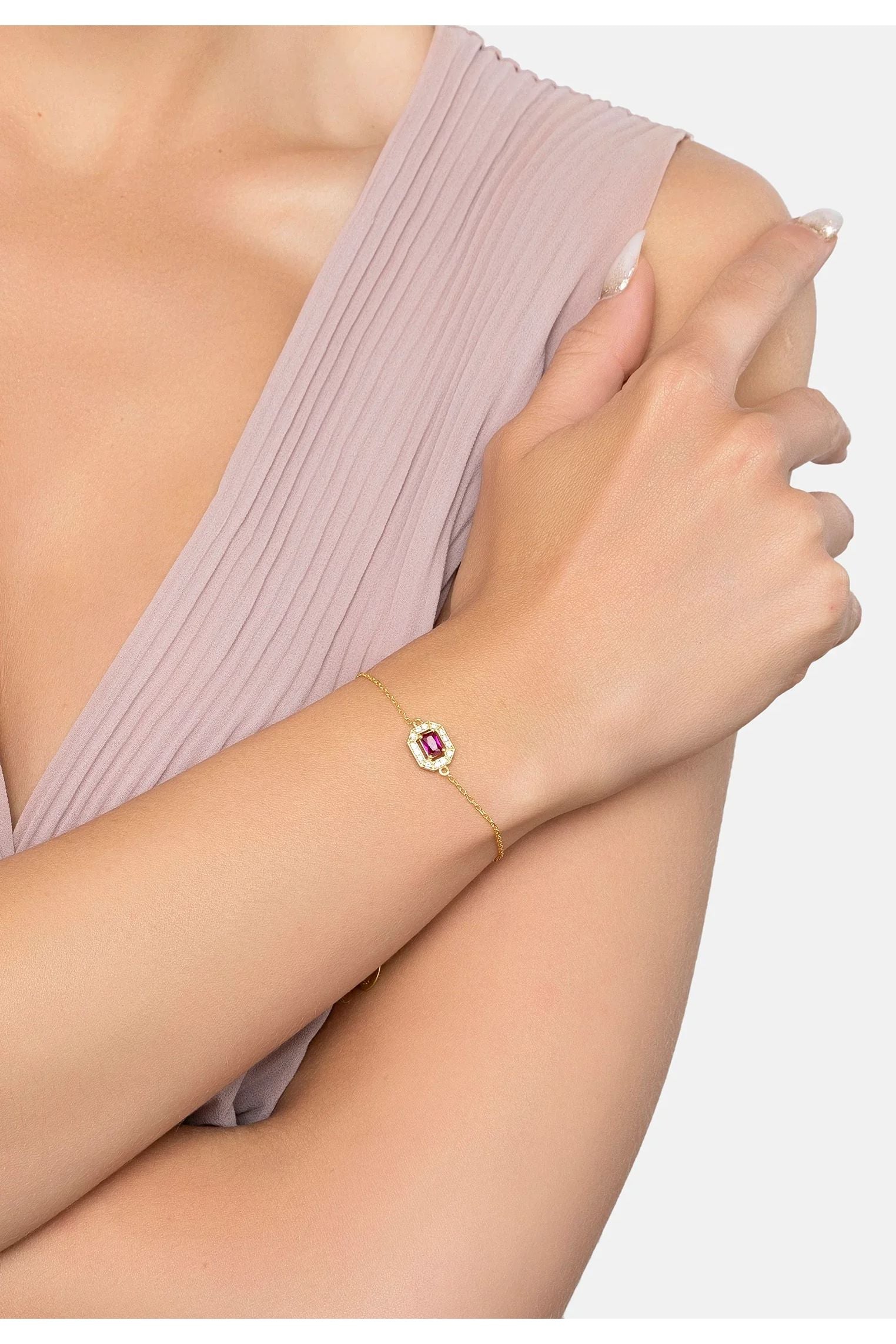 The bracelet worn by a model.