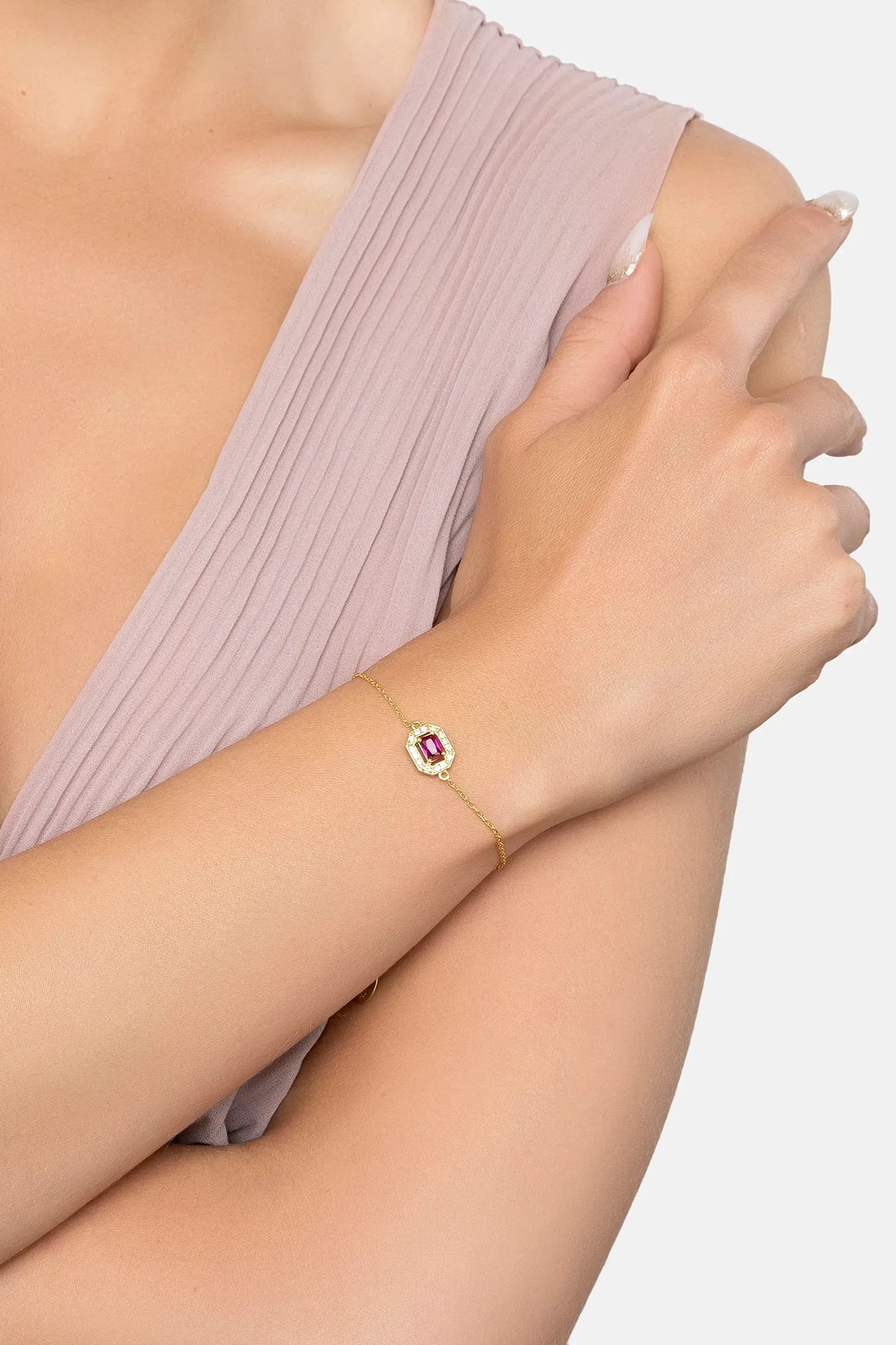 The bracelet worn by a model.