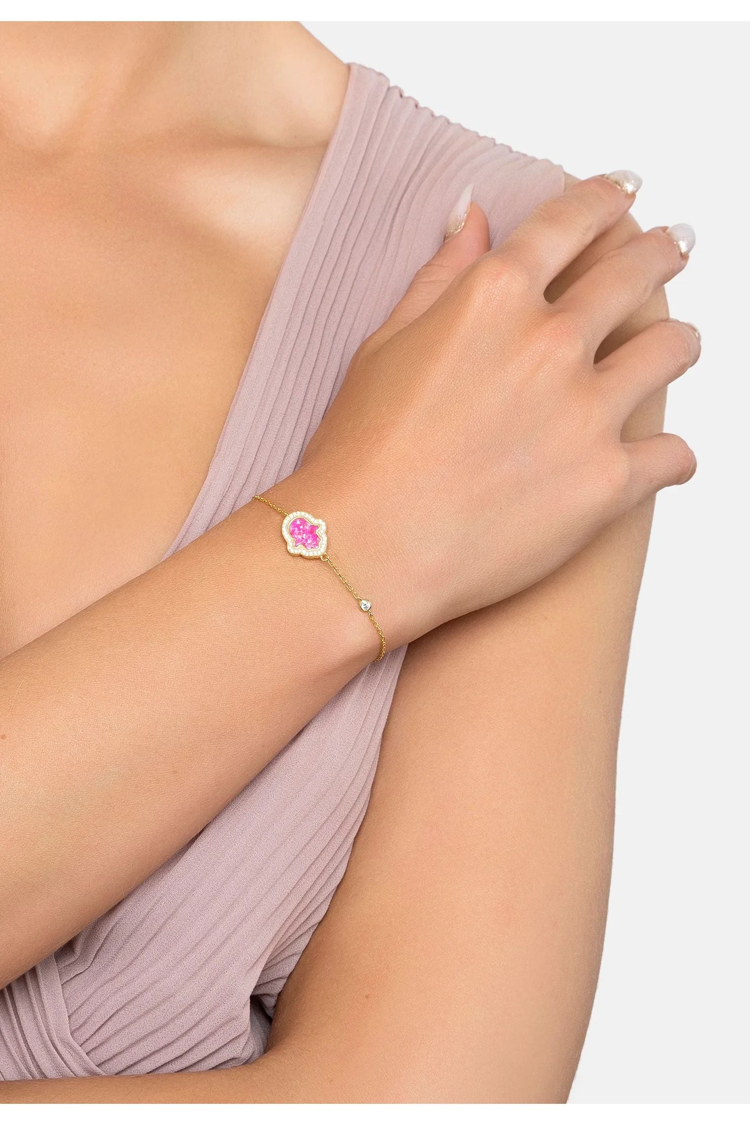 The bracelet worn by a model.