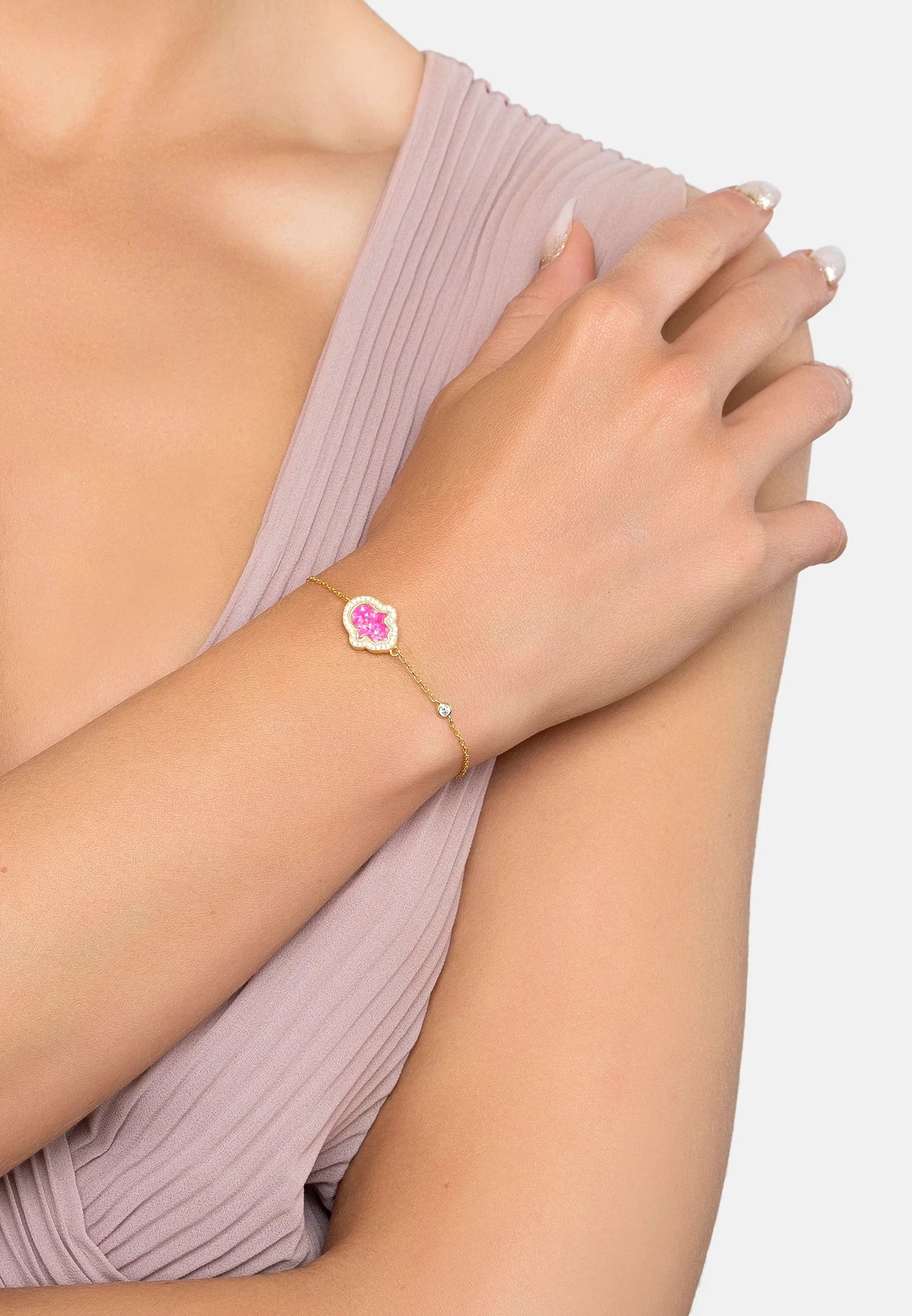 The bracelet worn by a model.