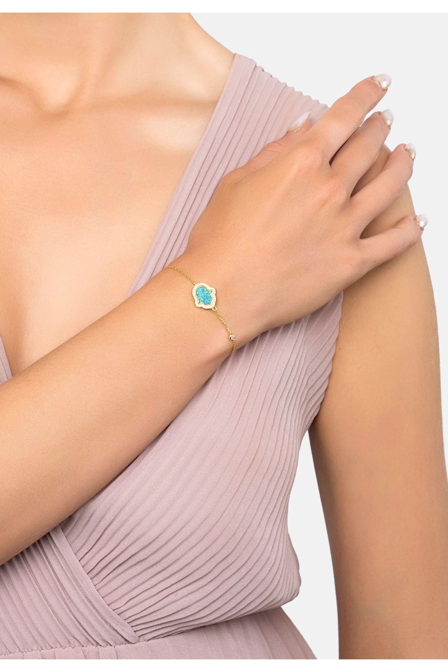 The bracelet worn by a model.