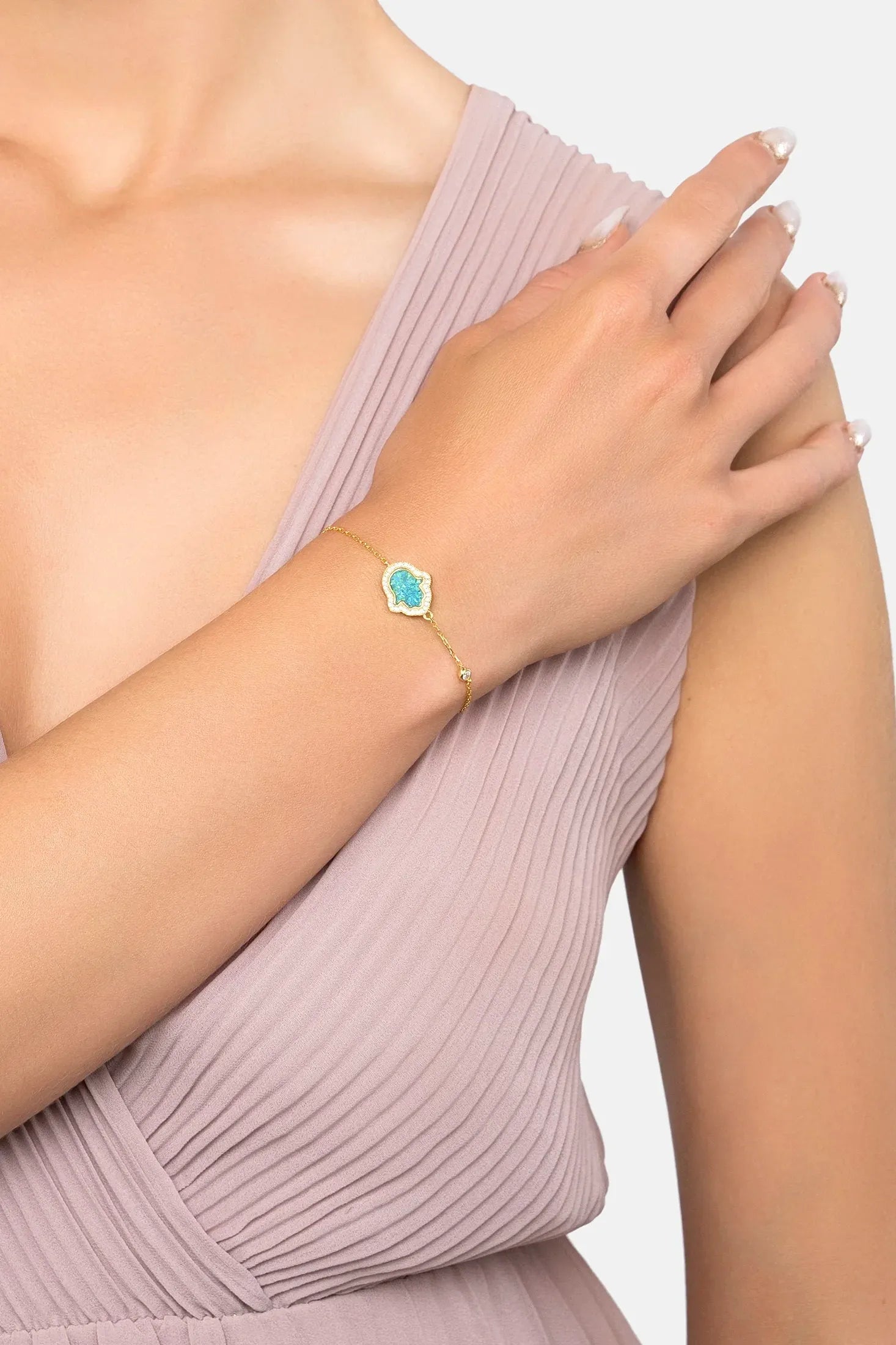 The bracelet worn by a model.