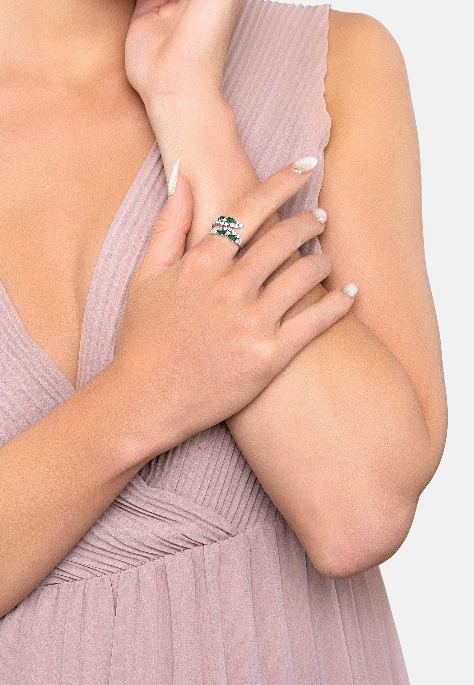 The ring worn by a model.