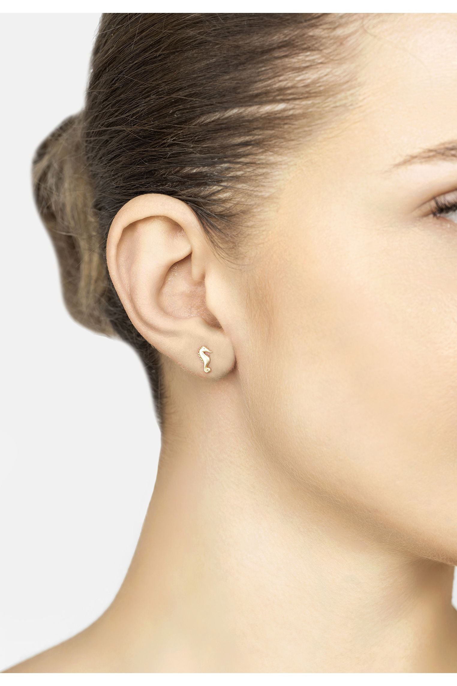Solid 14k Gold Seahorse Stud Earrings