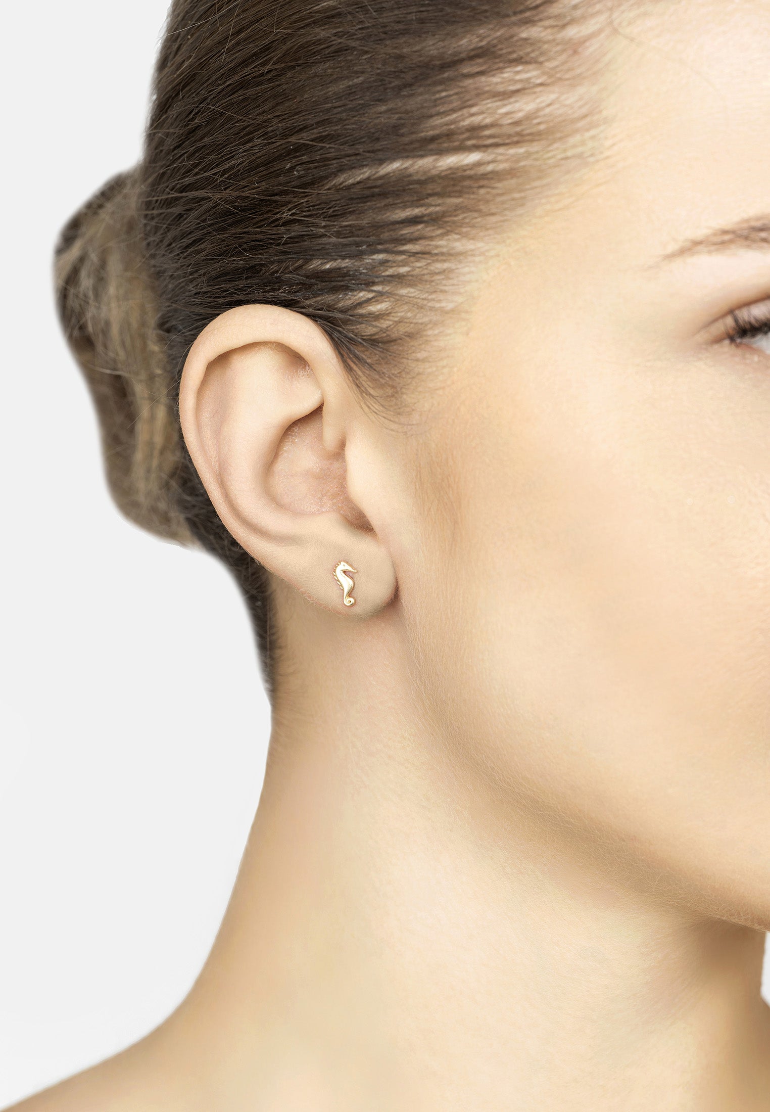 Solid 14k Gold Seahorse Stud Earrings