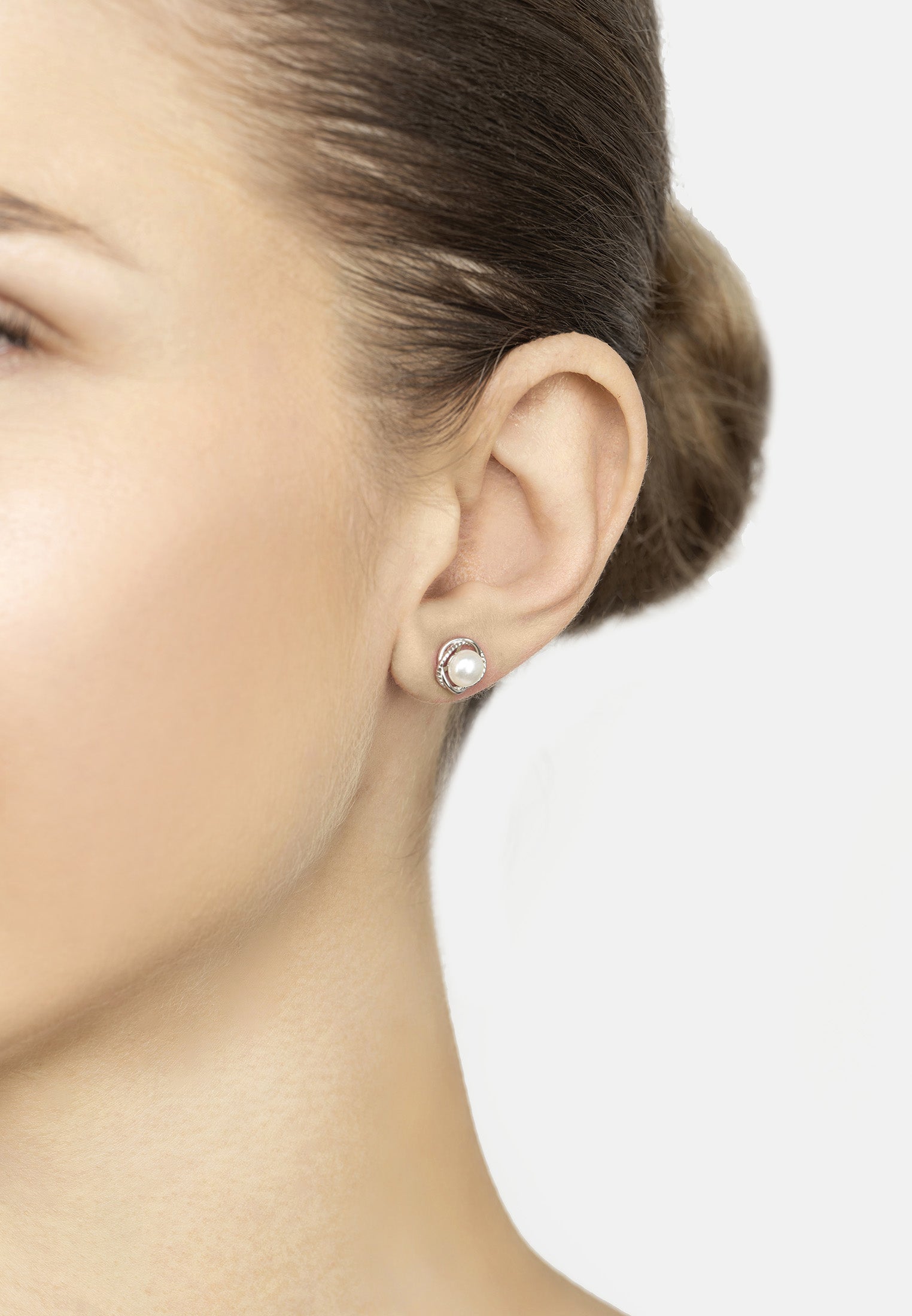 Pearl Twist Stud Earrings Silver