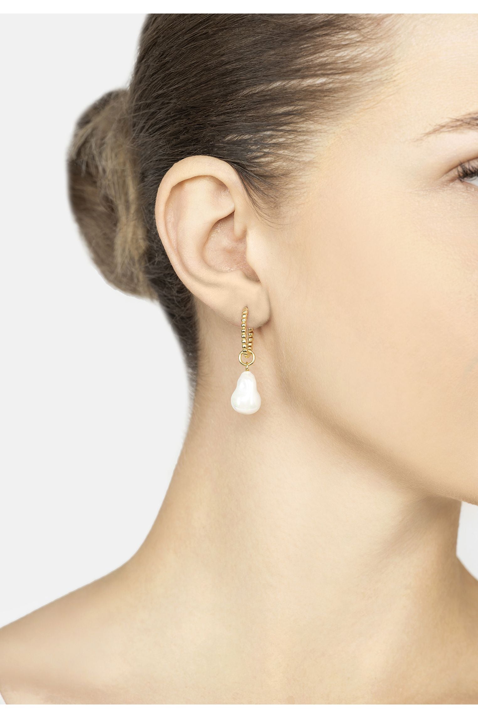 Baroque Pearl Beaded Hoop Earrings Gold