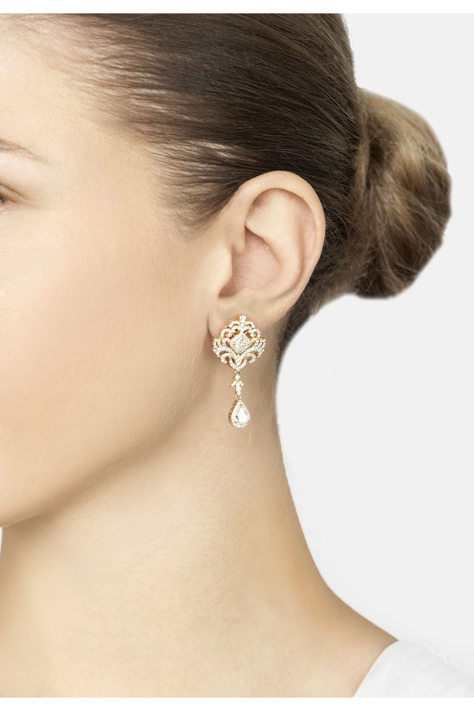 Claridge Drop Earrings Moissanite Gold