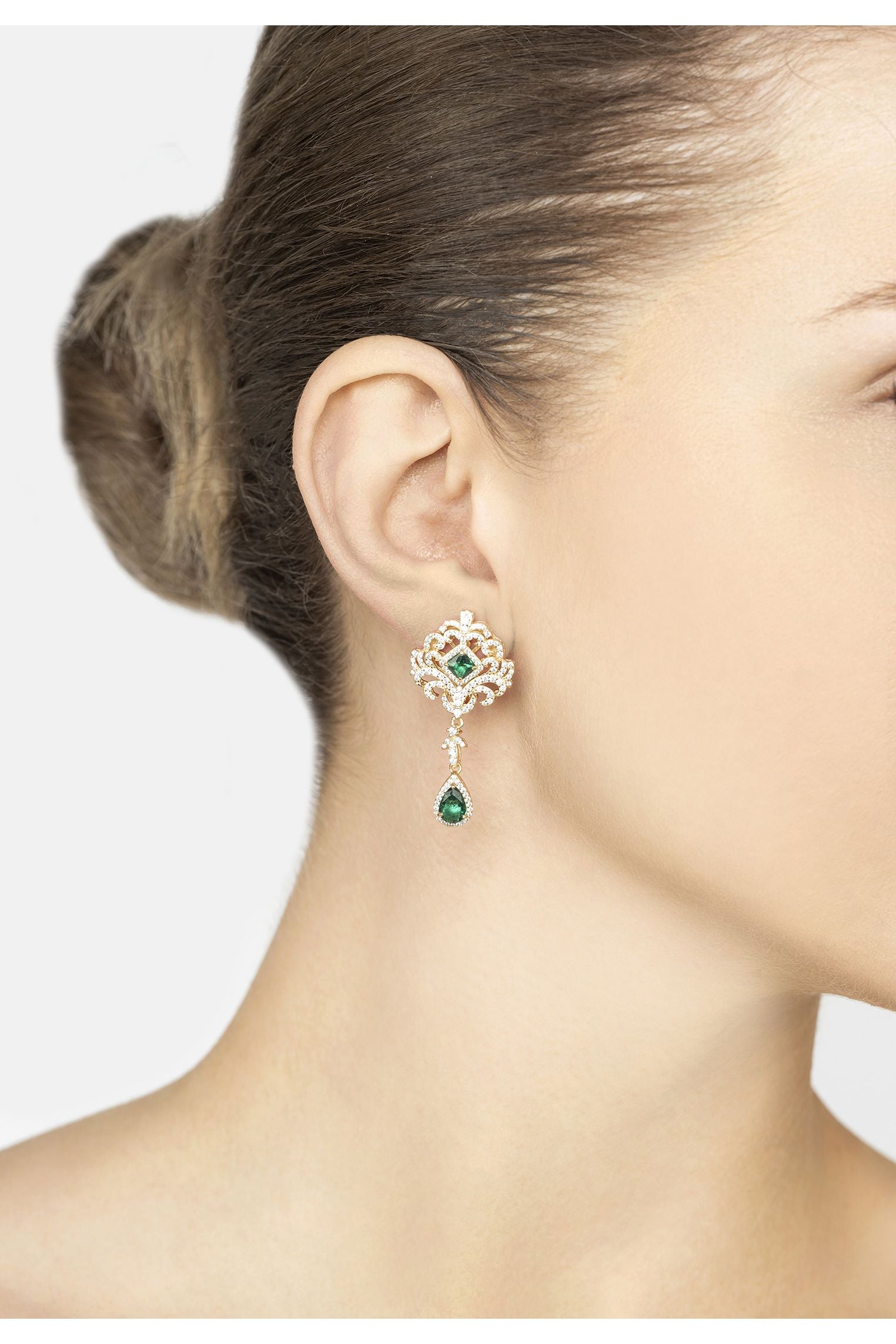 Claridge Drop Earrings Emerald Gold