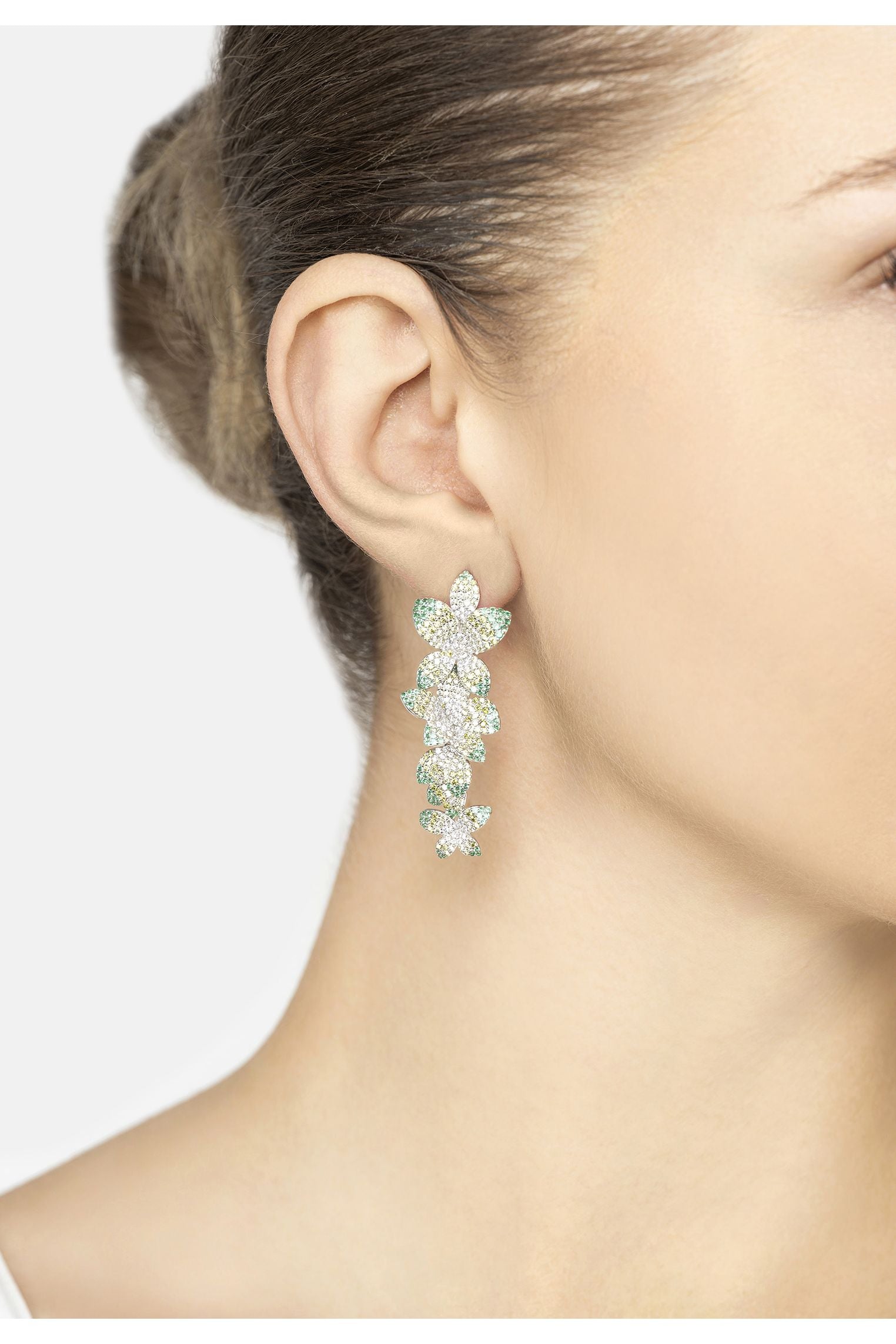 Cherry Blossom Drop Earrings Green Silver