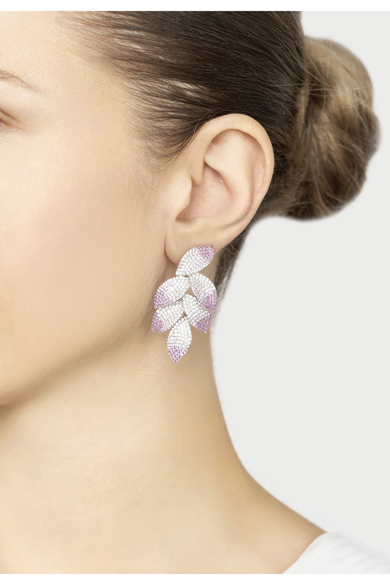 Camillia Flower Drop Earrings Pink Silver