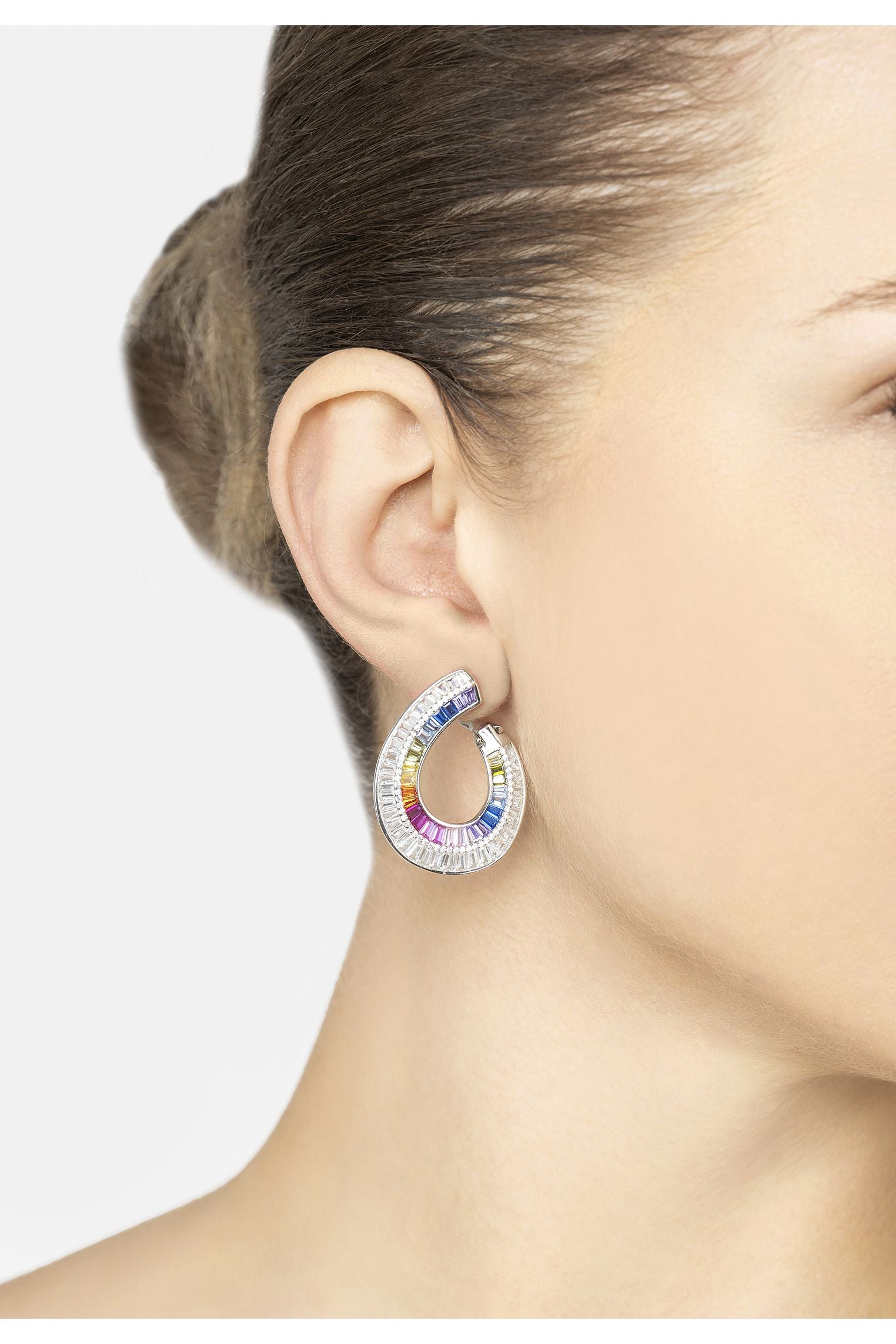 Sweeping Rainbow Hoop Earrings Silver