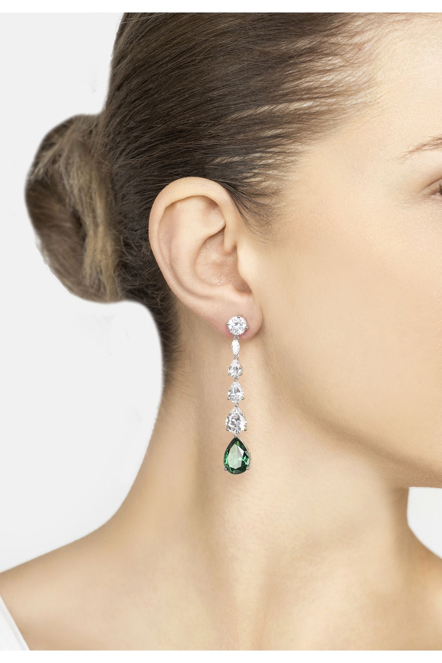 Minnelli Drop Earrings Emerald Silver