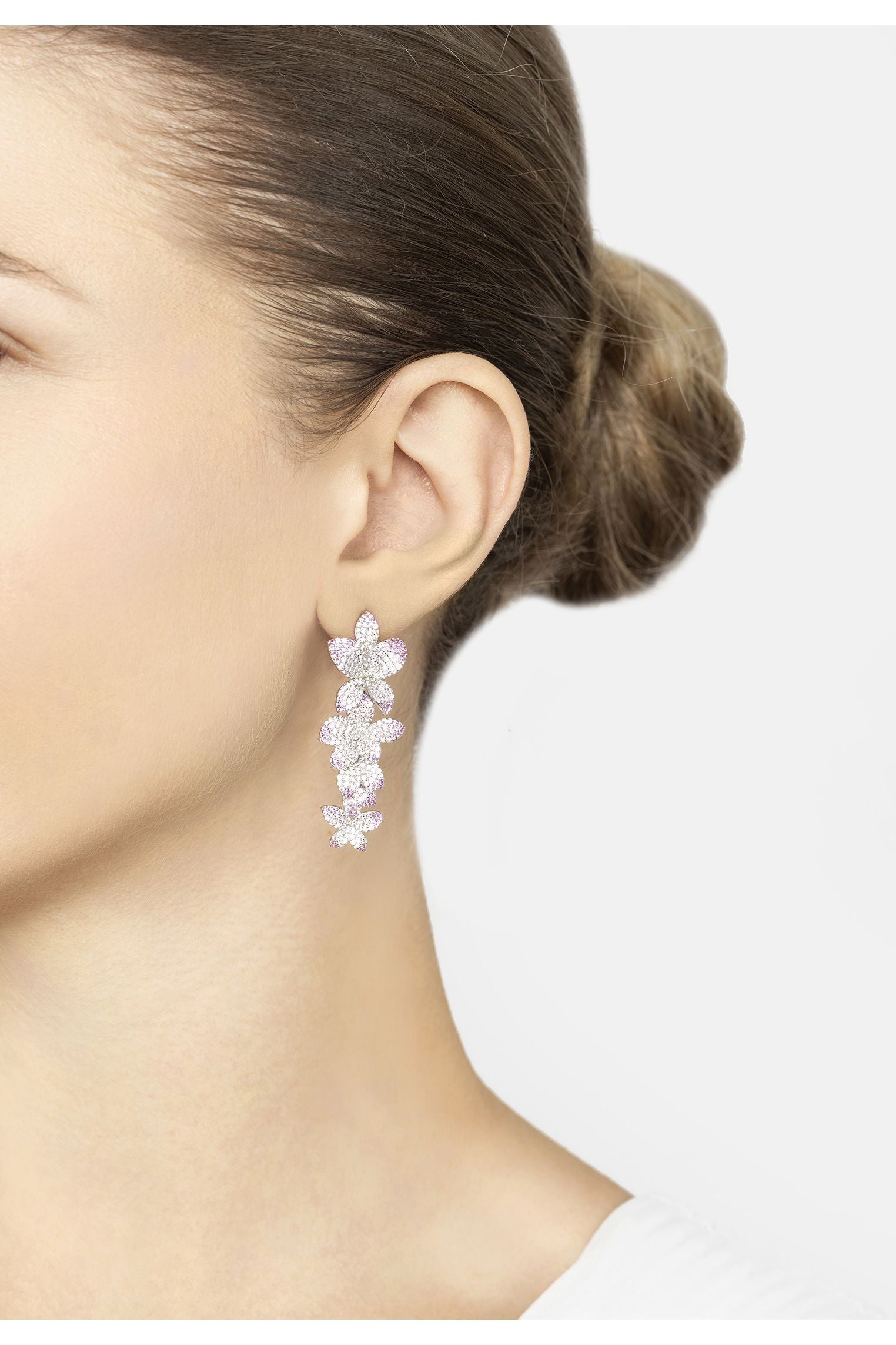 Cherry Blossom Drop Earrings Pink Silver