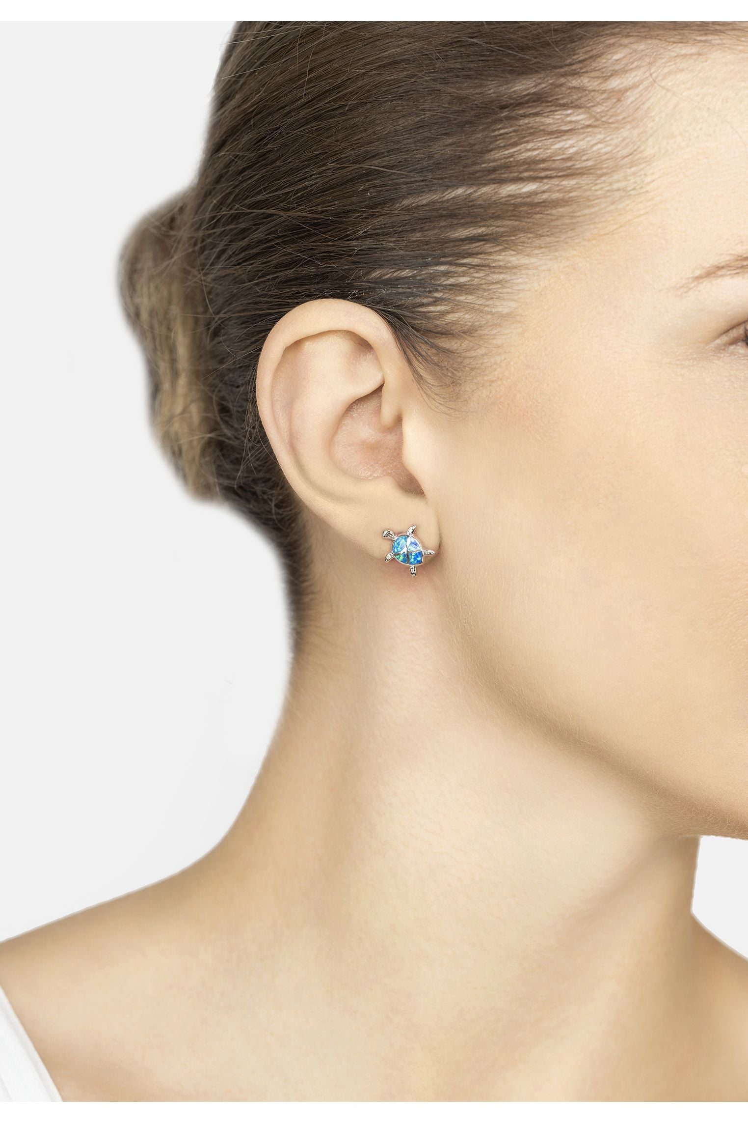 Turtle Blue Opalite Stud Earrings Silver