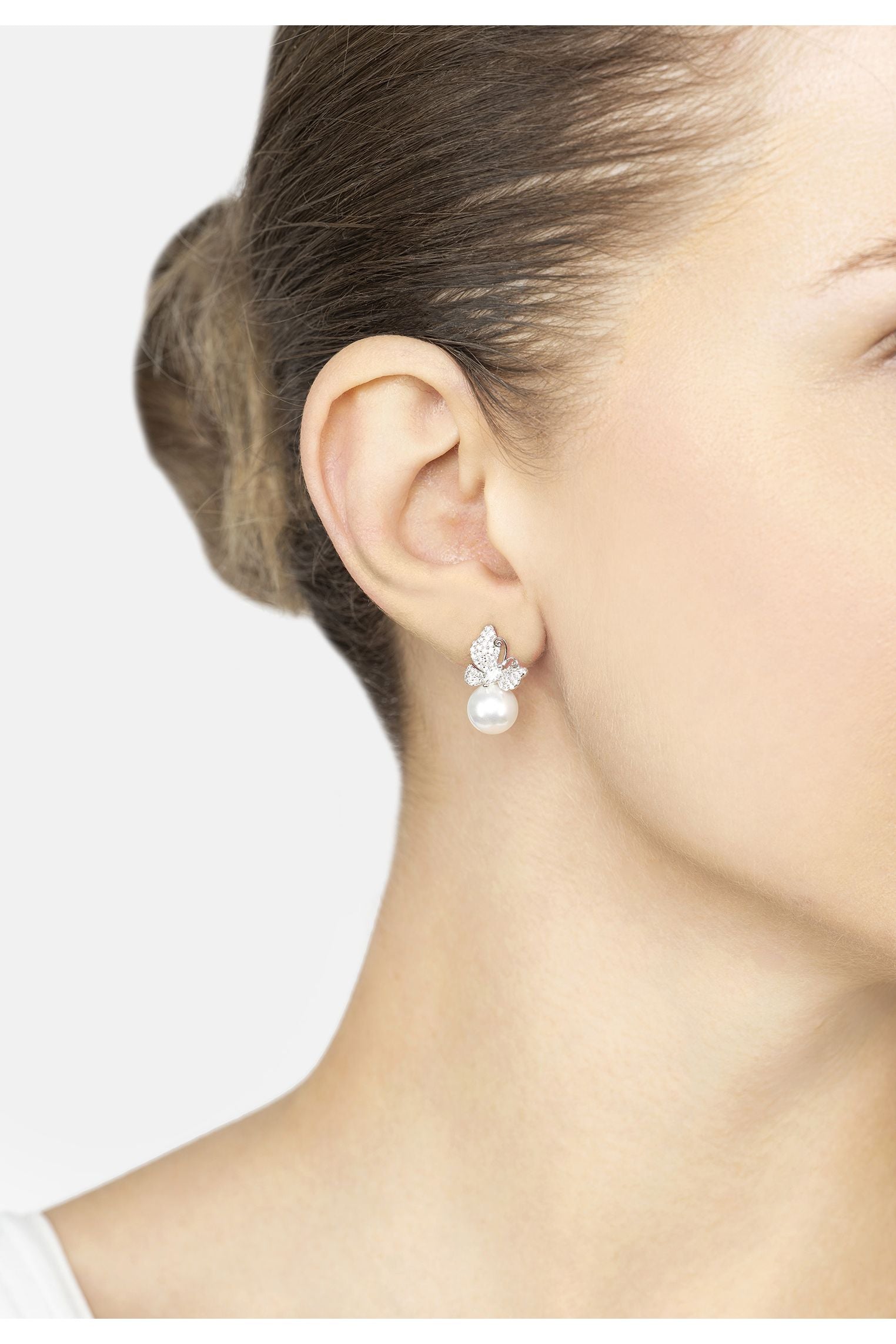 Butterfly Drop Earrings Pearl Silver