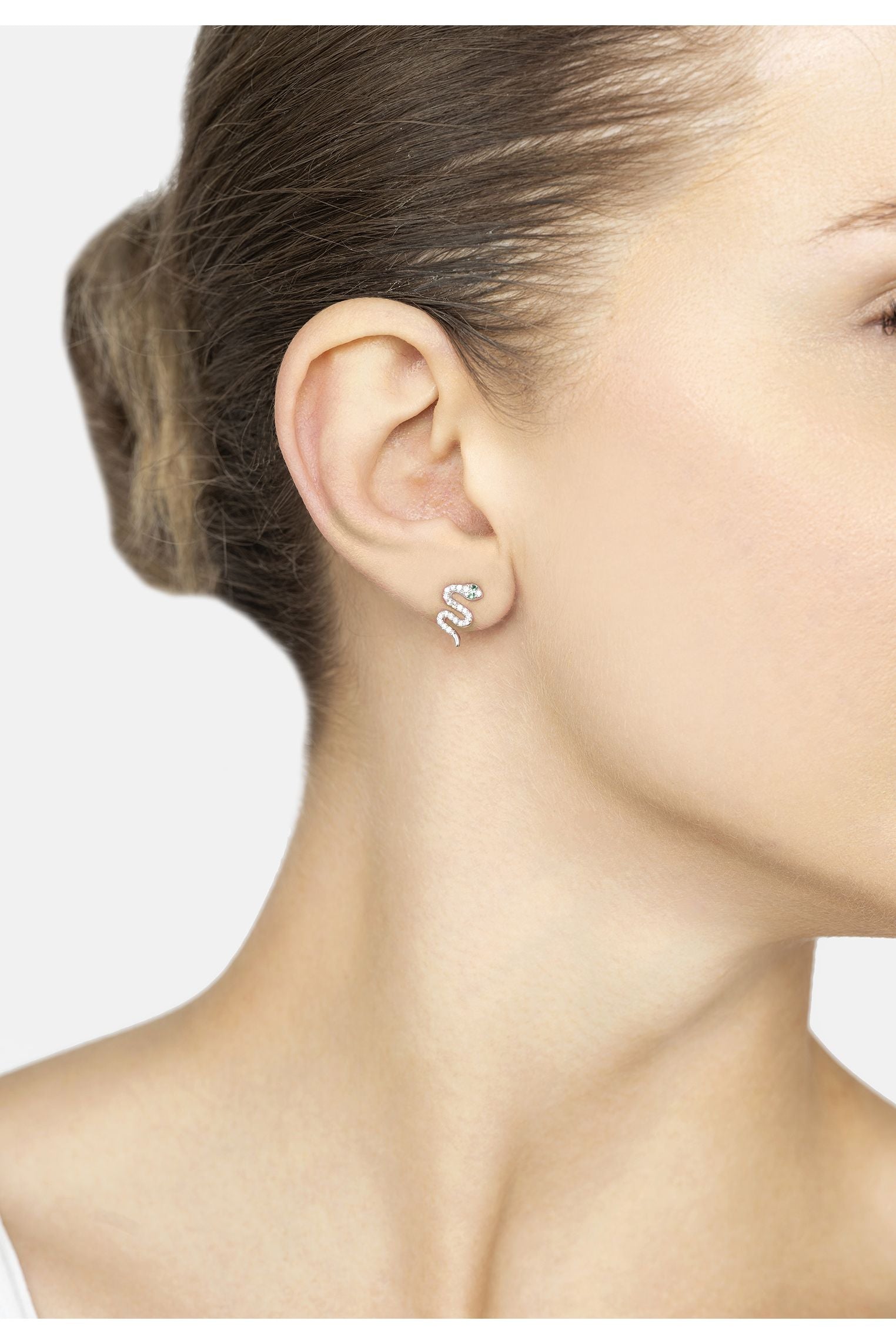 Slither Snake Stud Earrings Cz Silver