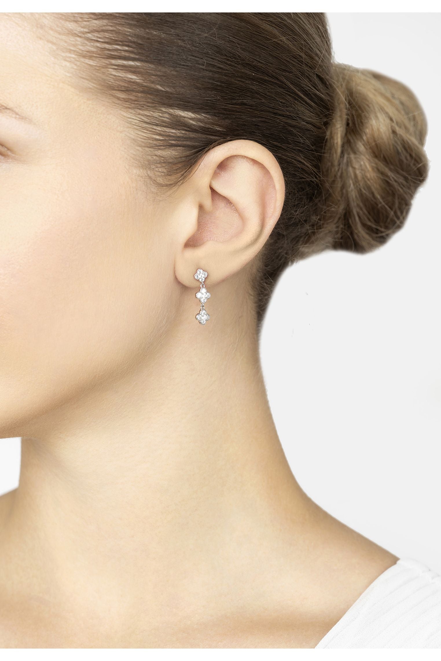 Mini Triple Clover Drop Earrings Silver