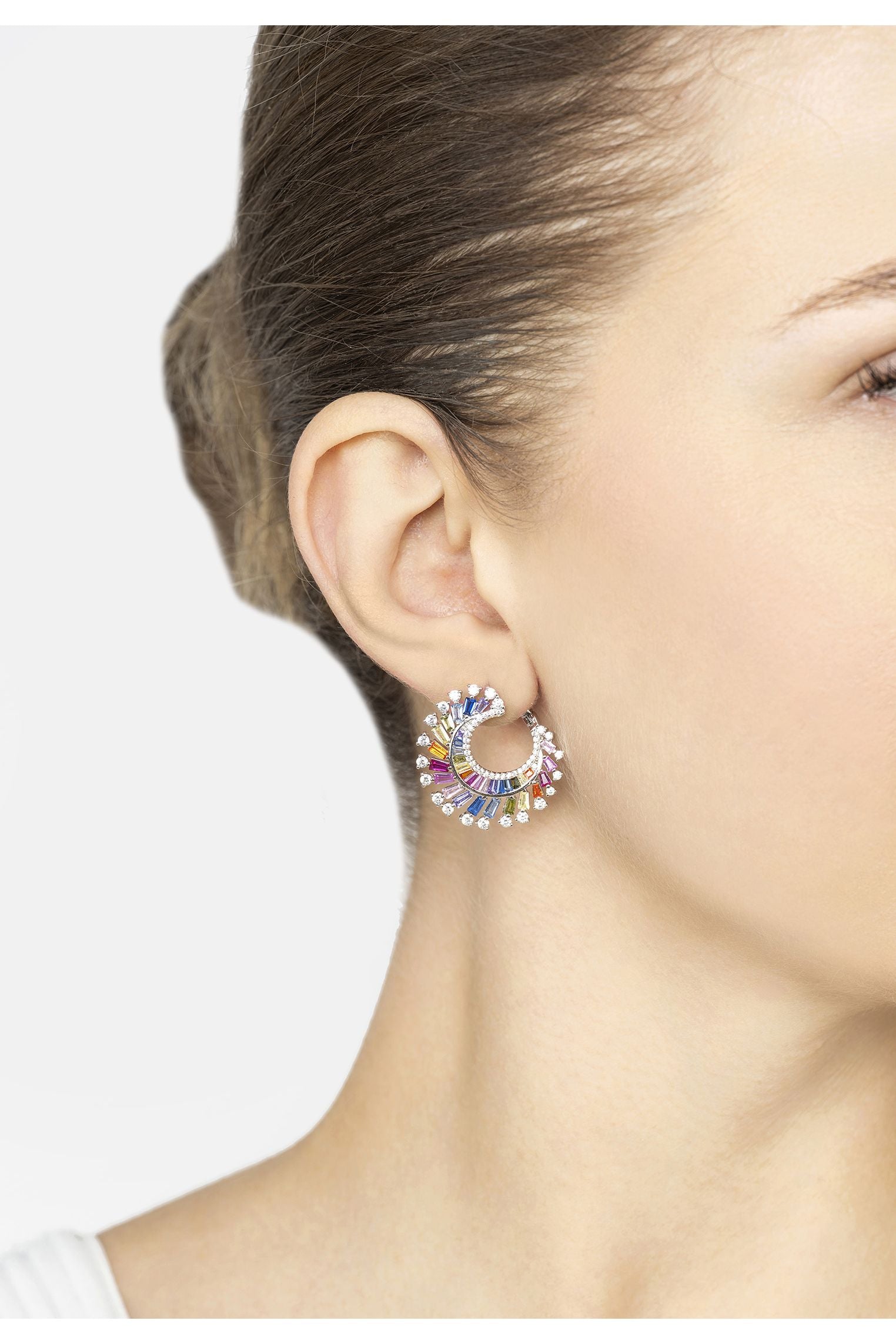 Rainbow Swirl Hoop Earrings Silver