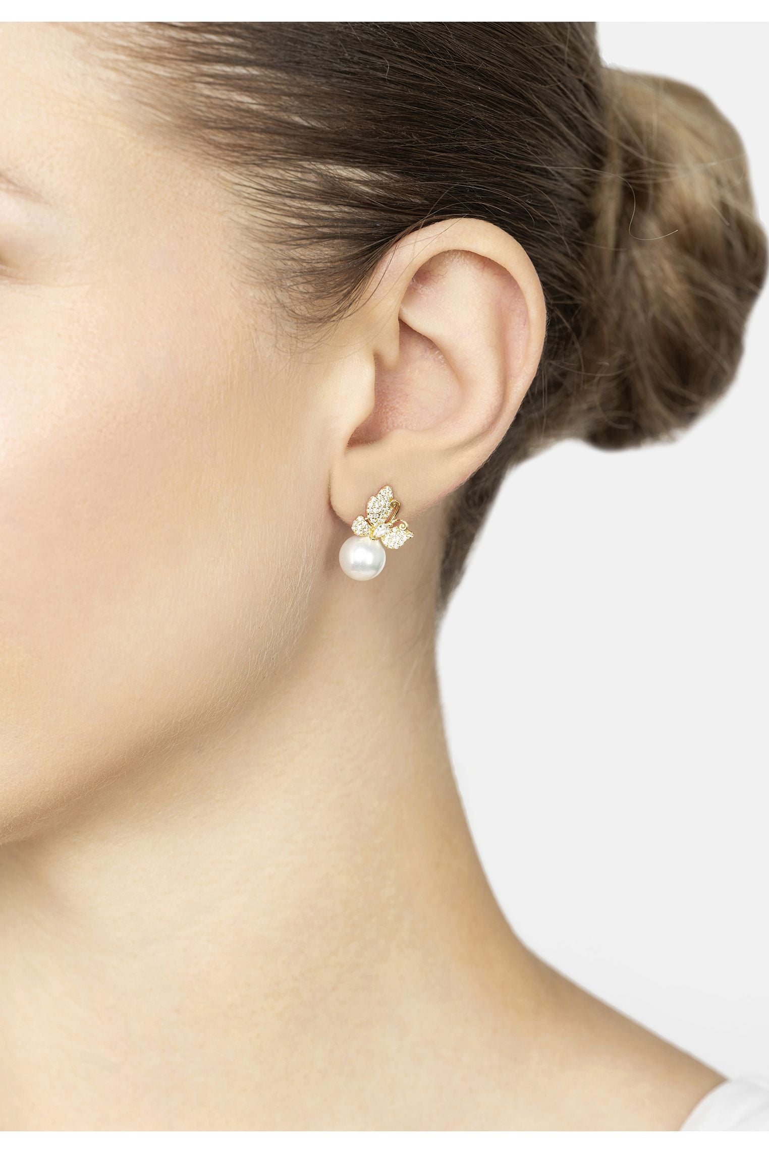 Butterfly Drop Earrings Pearl Gold