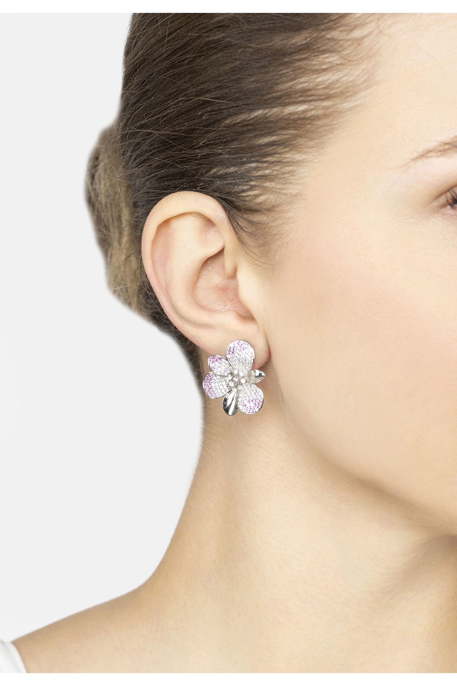 Gardenia Flower Large Stud Earrings Silver Pinks