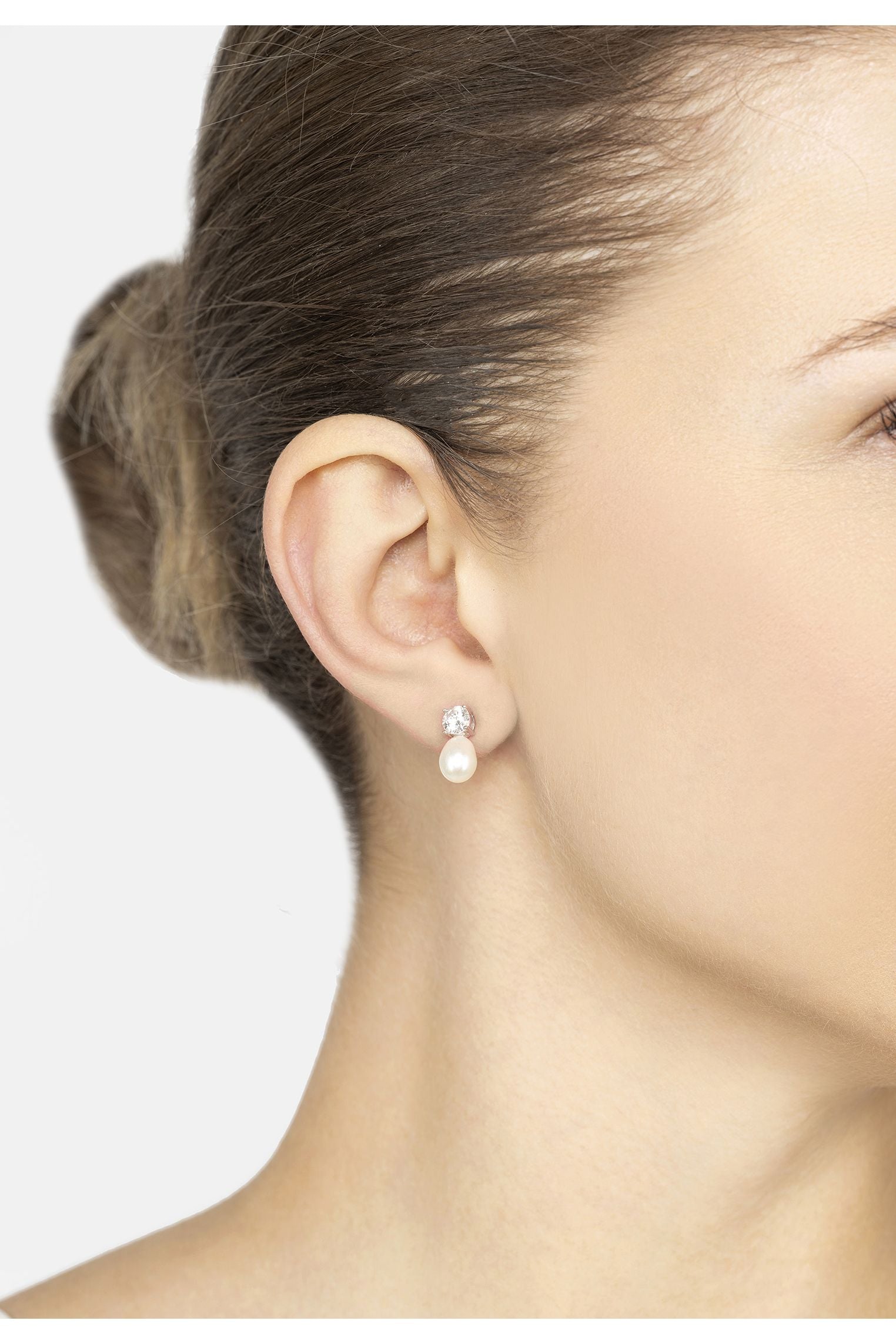 Classic Pearl Moissanite Earrings Silver