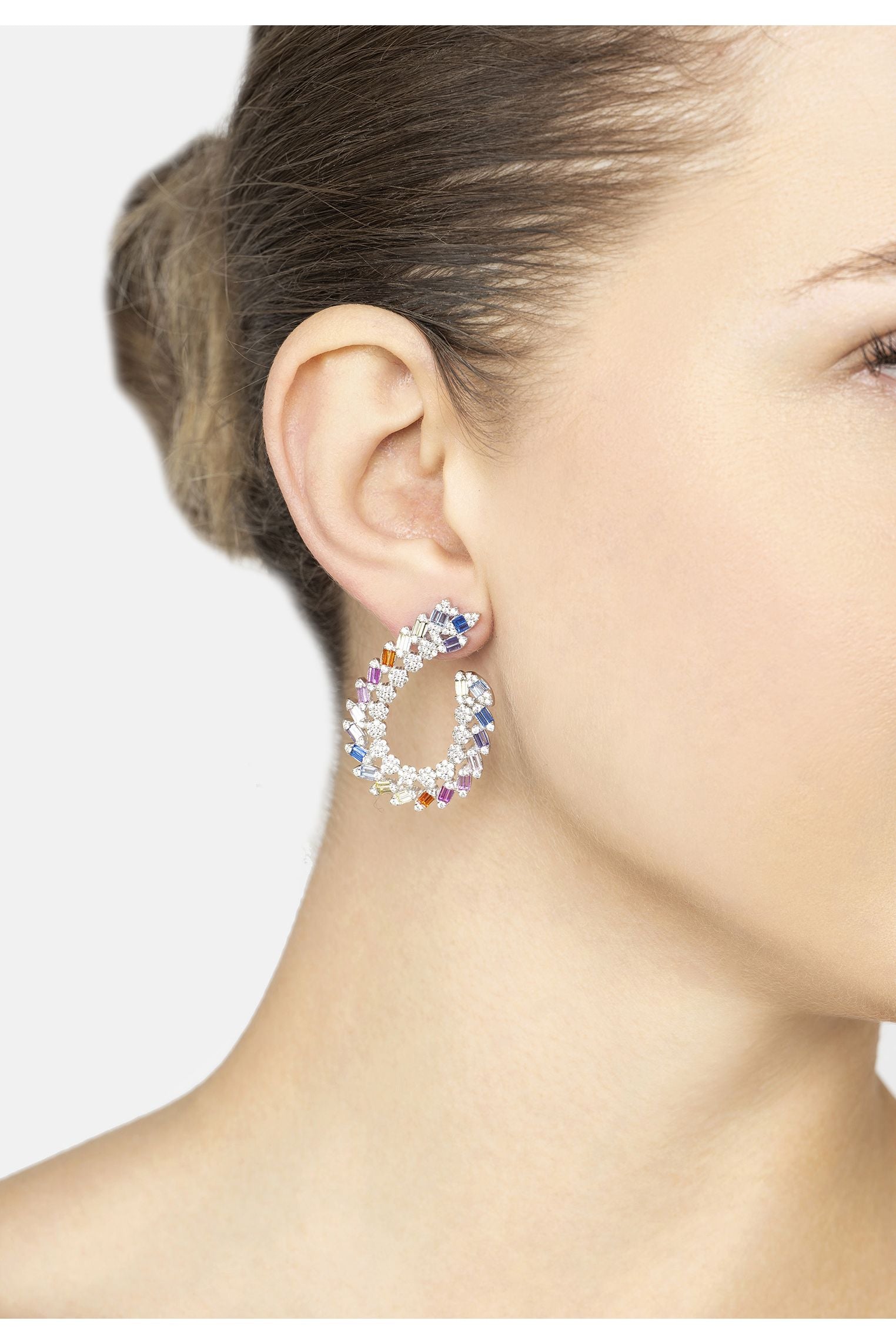 Harlequin Rainbow Hoop Earrings Silver