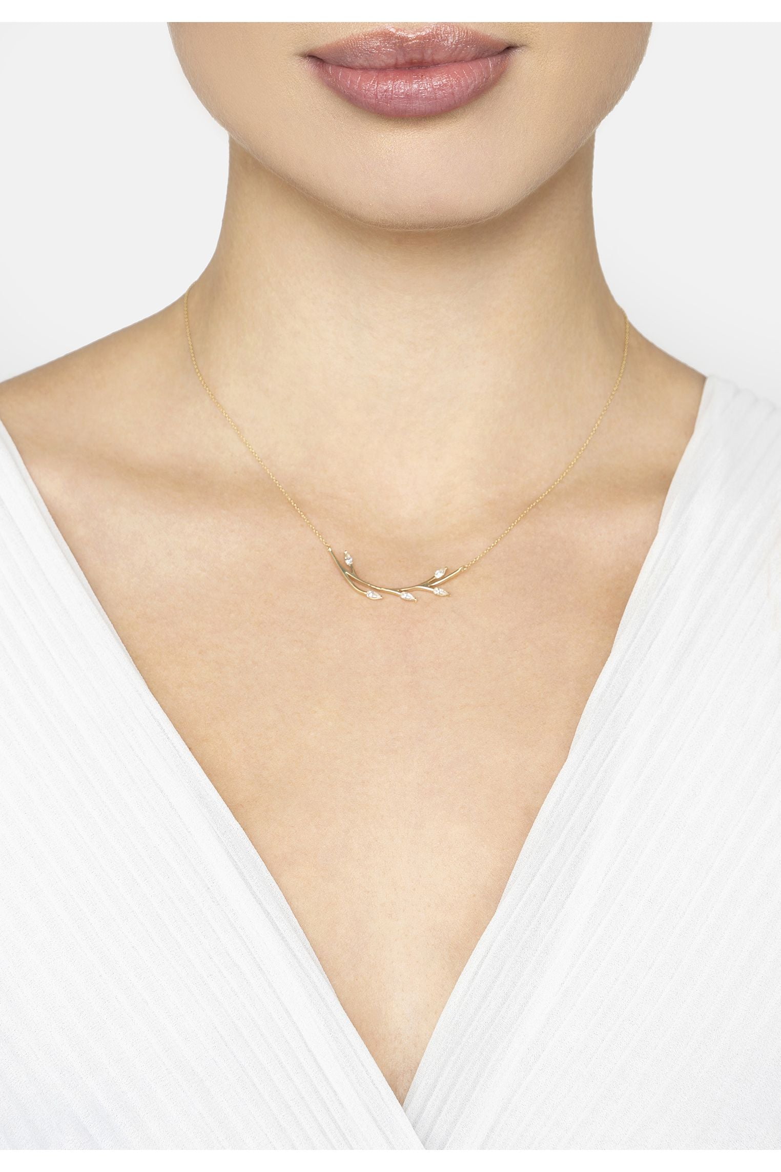 Solid 14k Gold Blooming Branch Necklace
