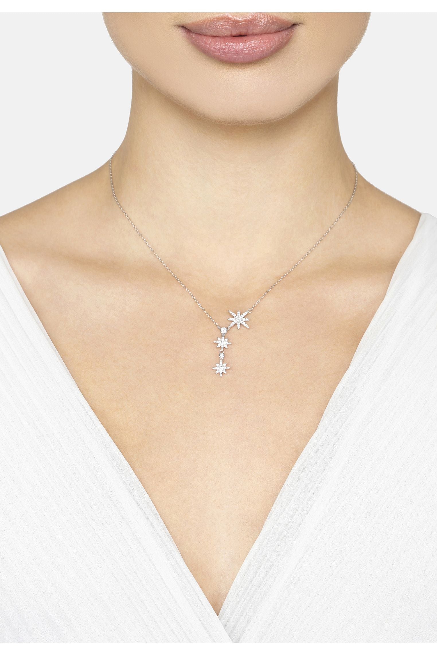 Triple Shooting Starburst Necklace Silver