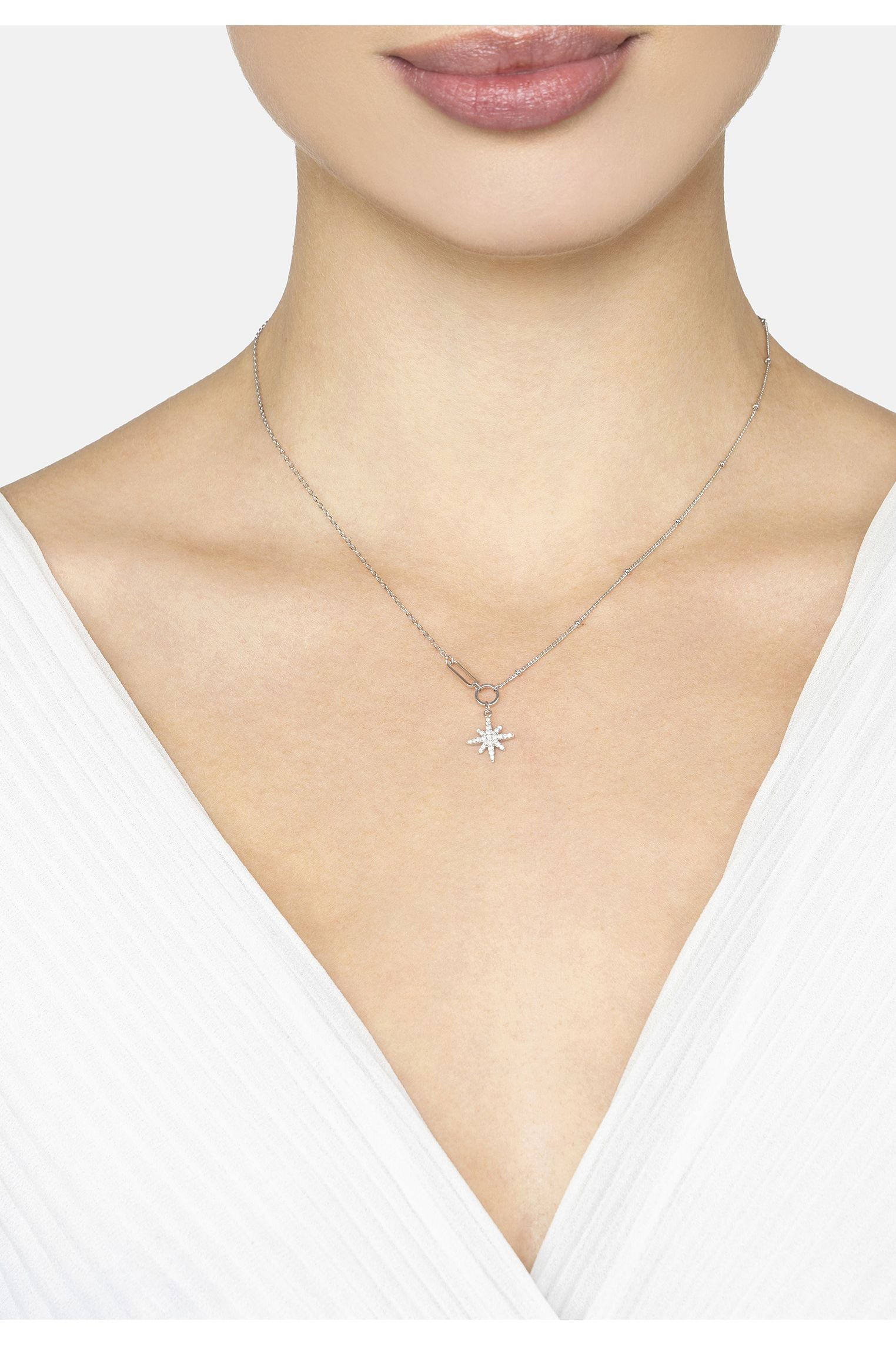 Lyra Starburst Pendant Necklace Silver