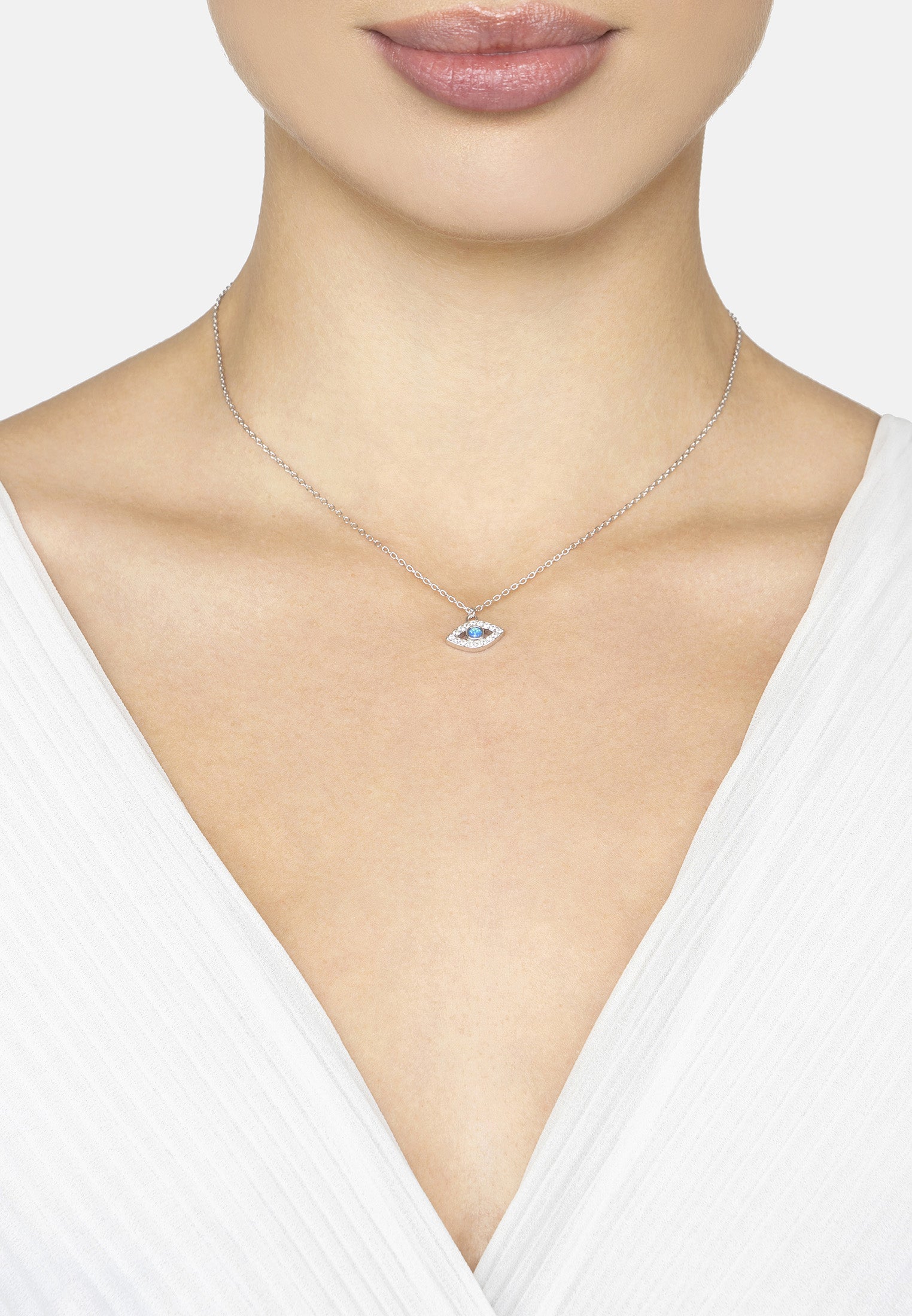 Elliptical Evil Eye Necklace Blue Opal Silver