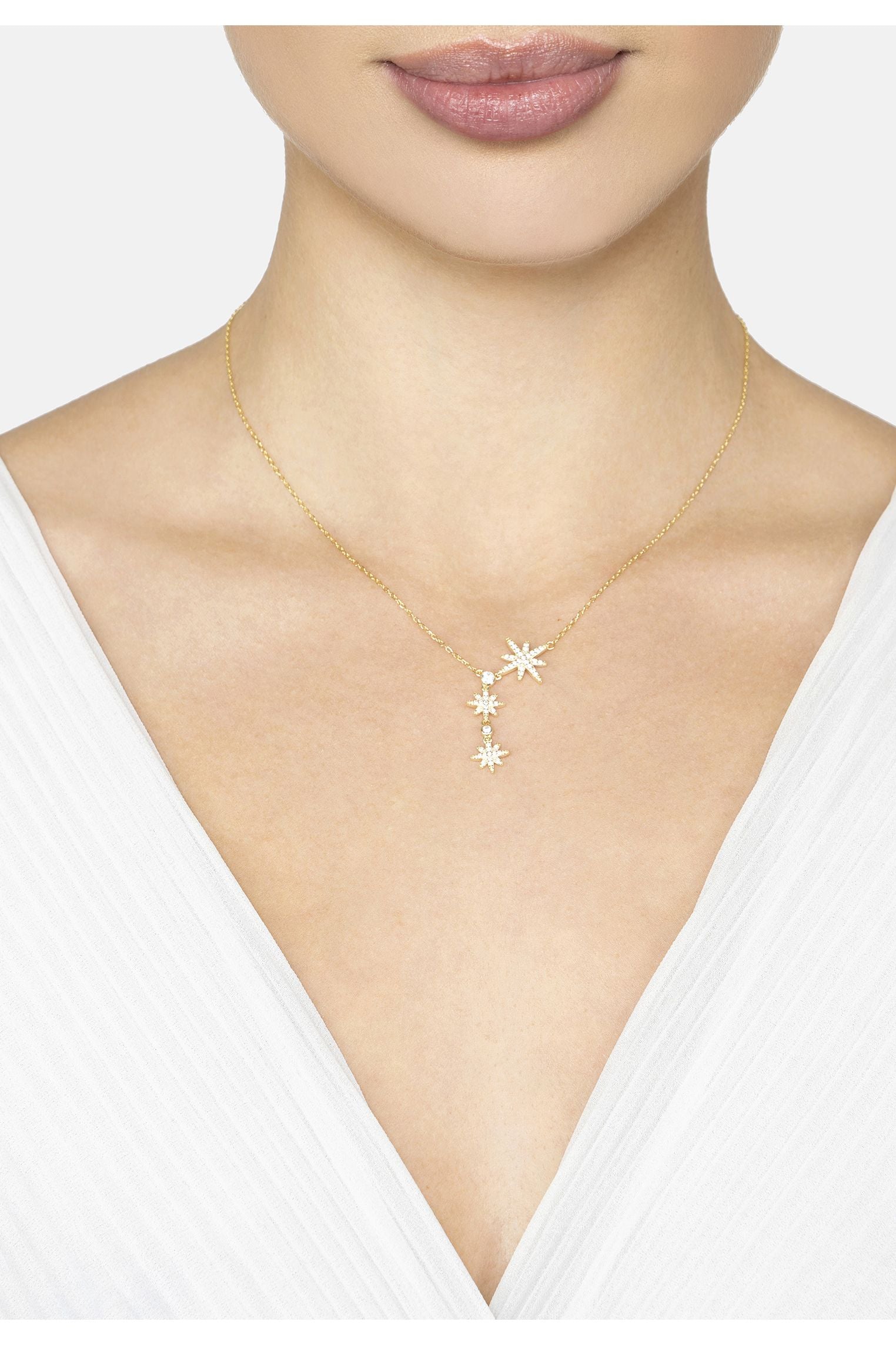 Triple Shooting Starburst Necklace Gold