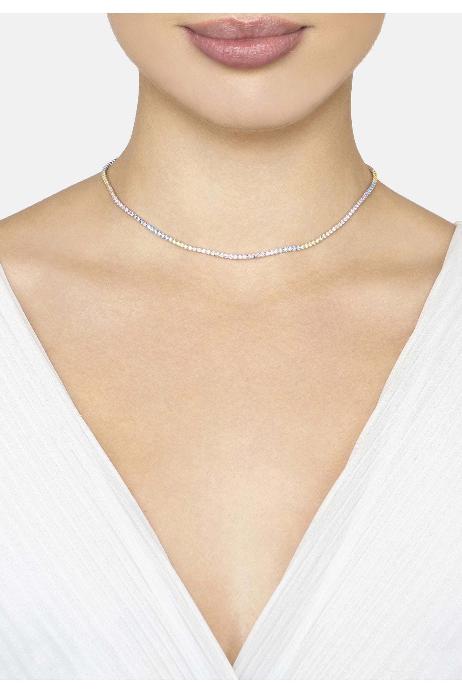 Tennis Necklace Pastel Rainbow Cz Silver