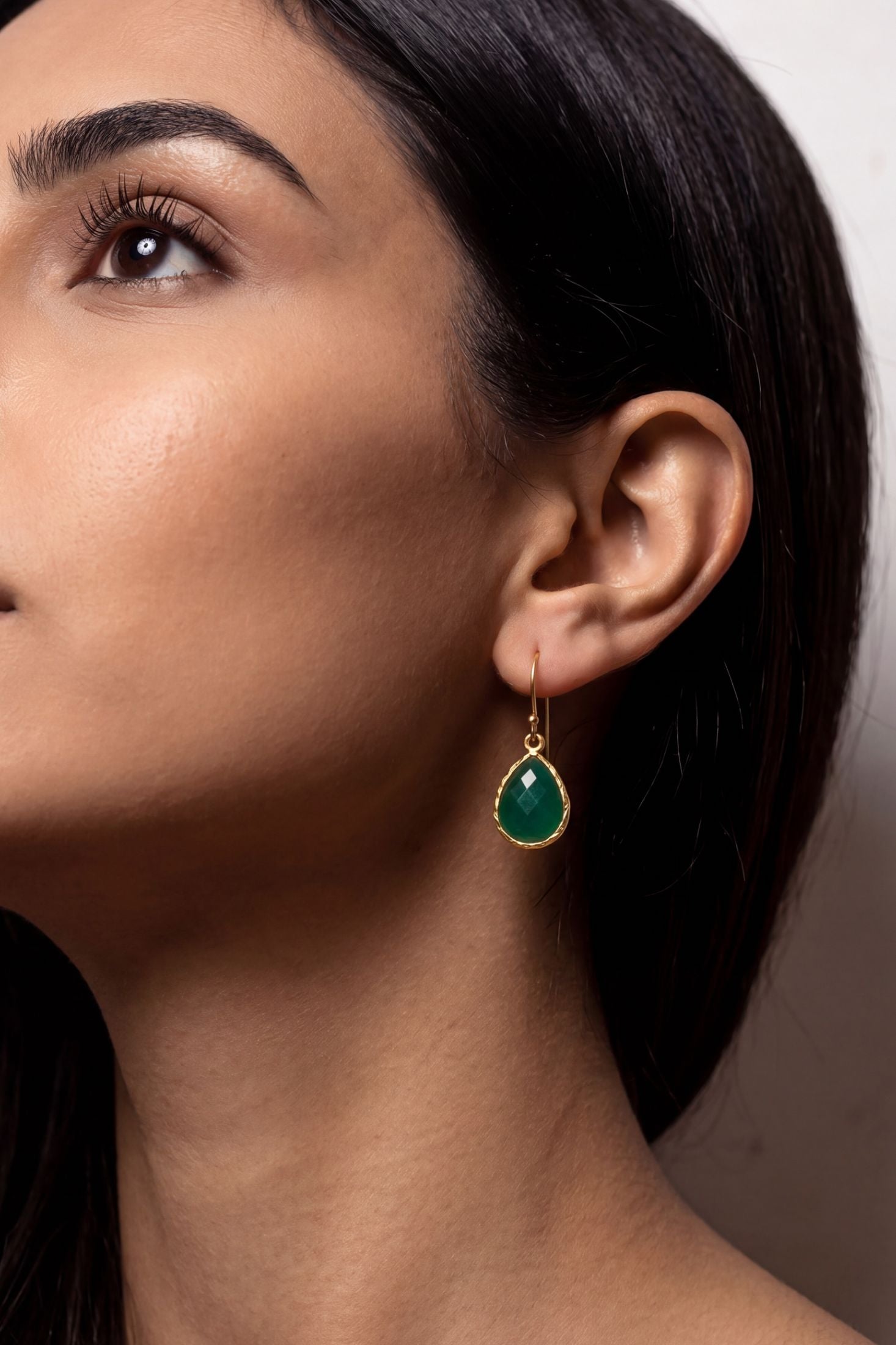 Petite Drop Earrings Green Onyx Gold