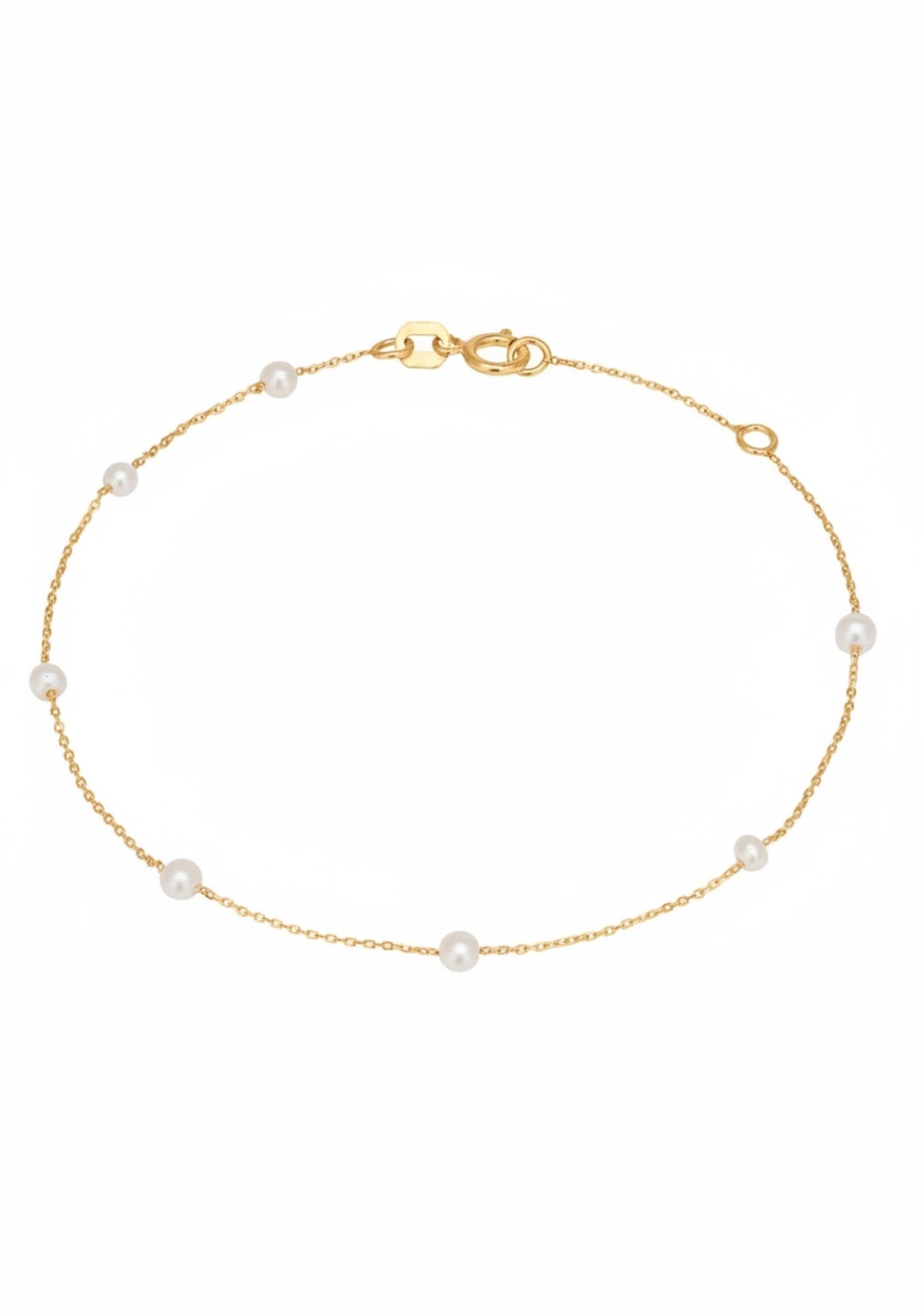 Solid 14k Gold Natural Spaced Pearl Bracelet
