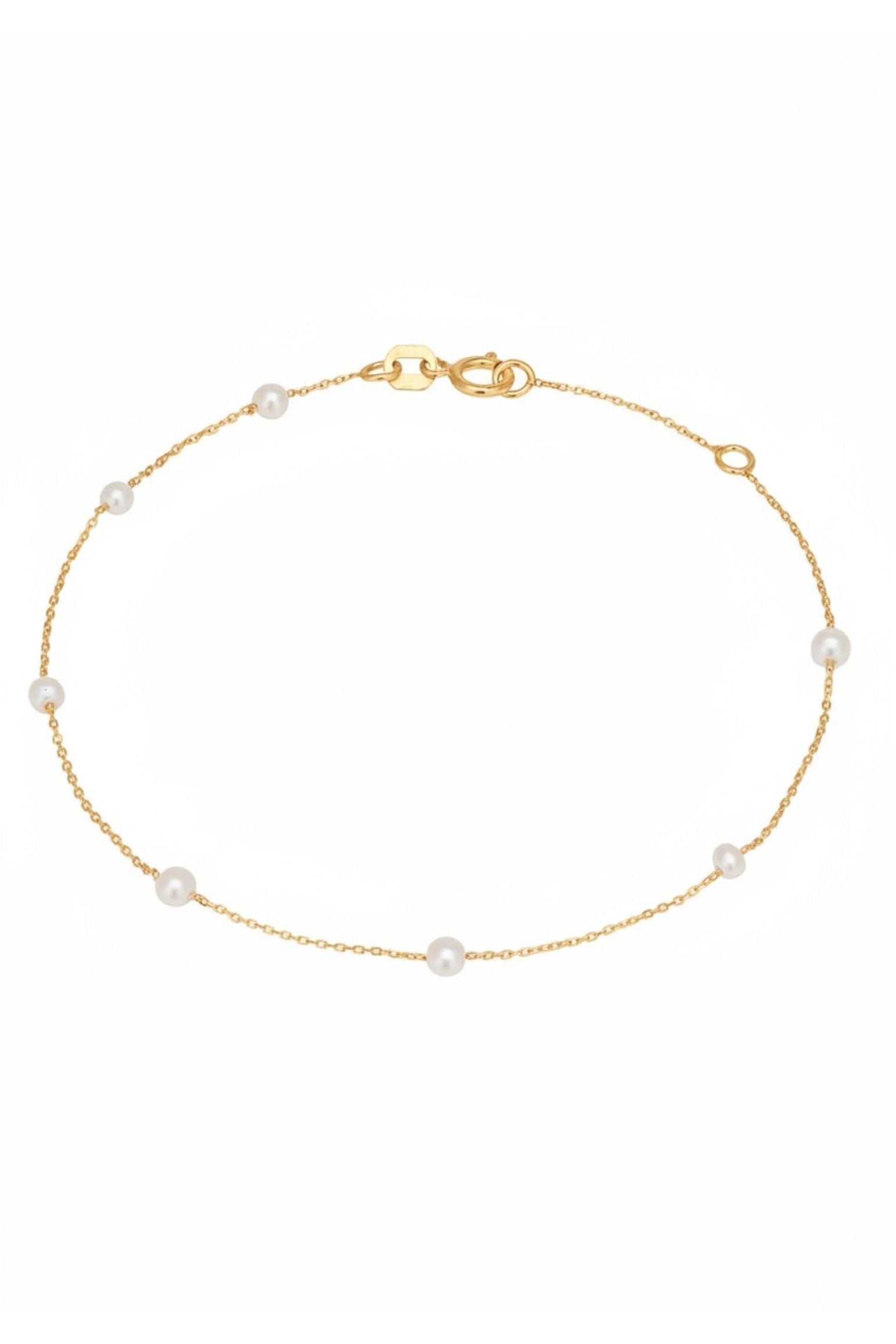 Solid 14k Gold Natural Spaced Pearl Bracelet