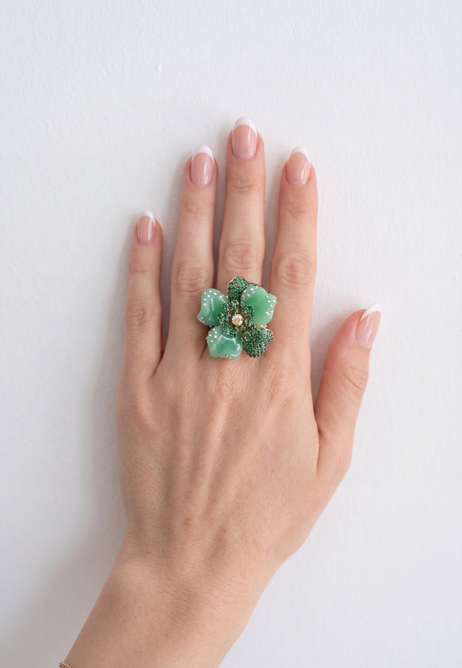 Jade Rose Flower Cocktail Ring Gold