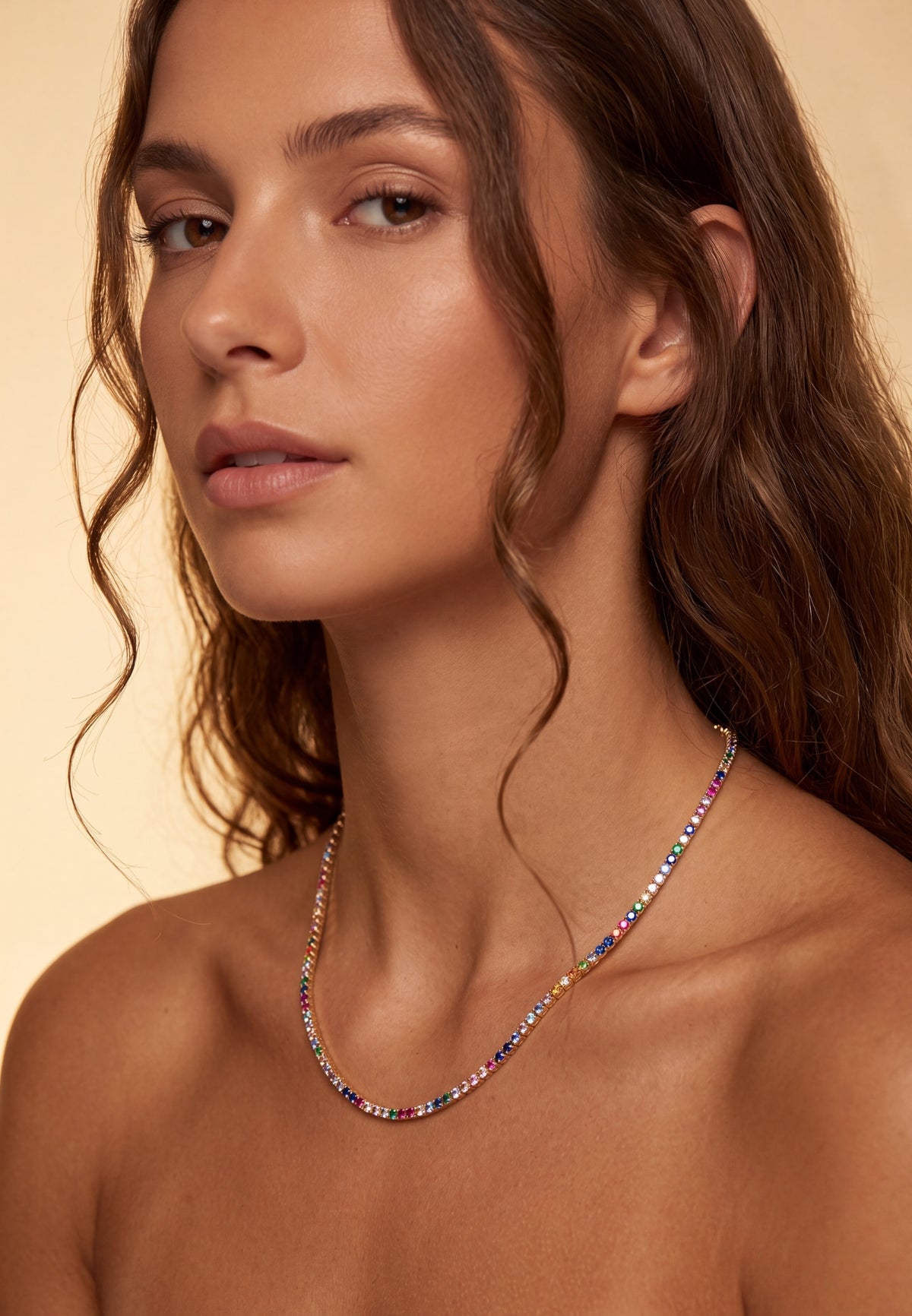 Collier tennis Vibrant Zircon cubique arc-en-ciel Doré