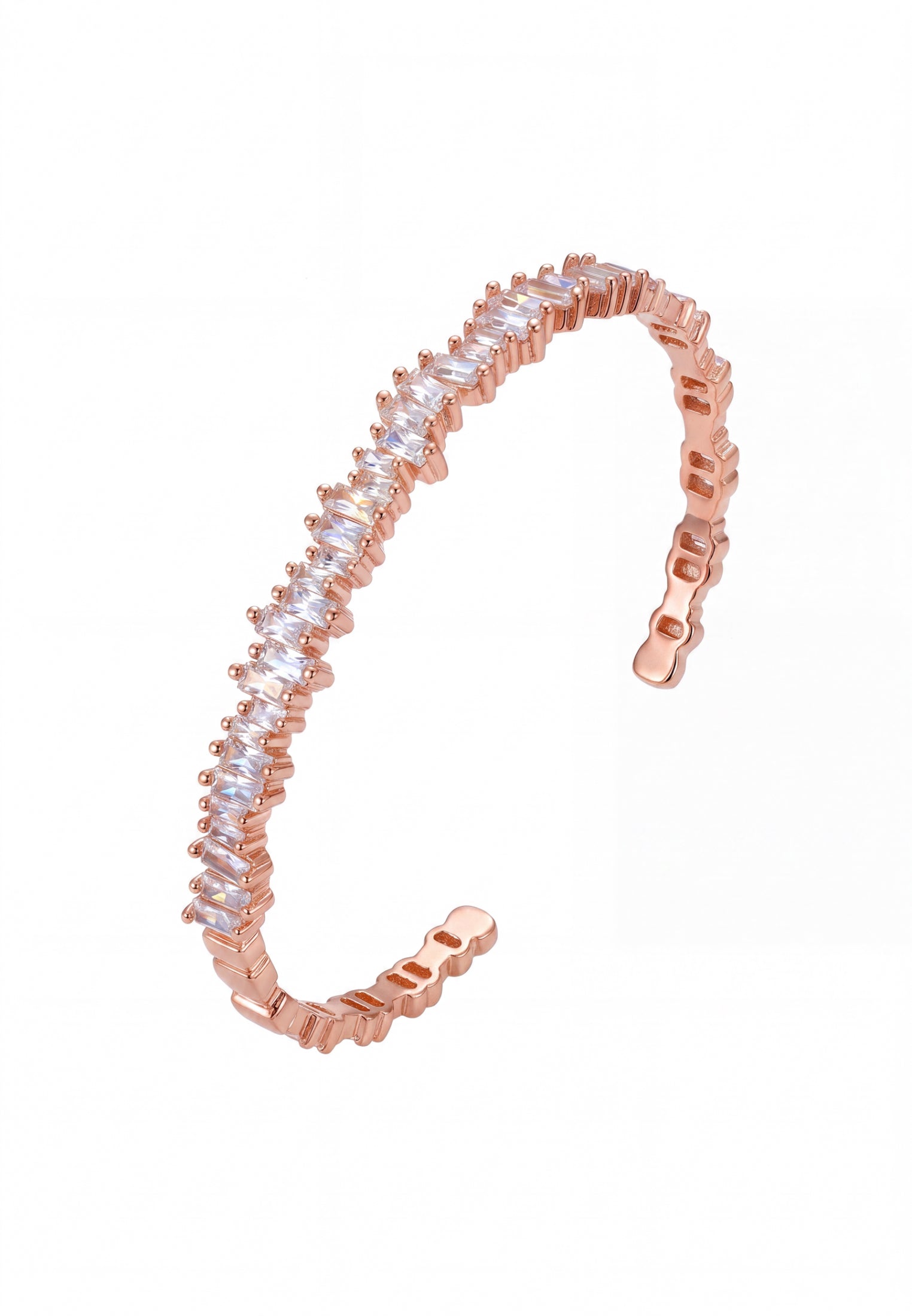 Baguette Ice Cuff Bangle Rosegold White