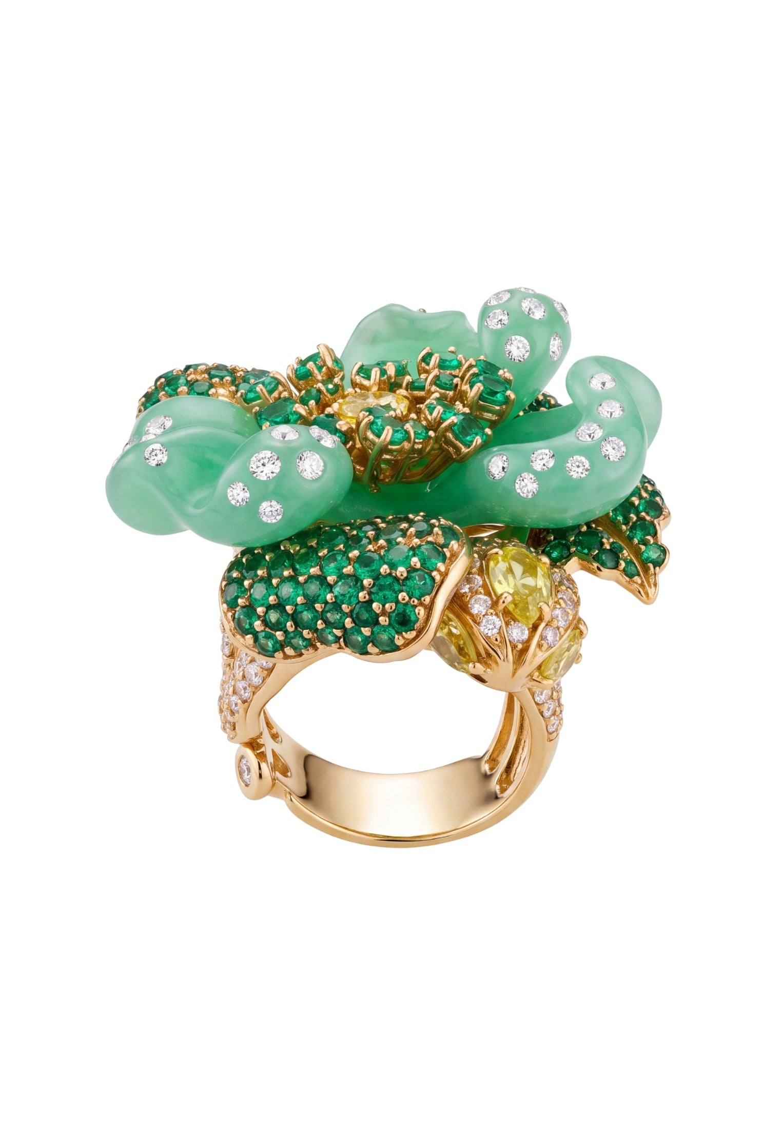 Jade Rose Flower Cocktail Ring Gold