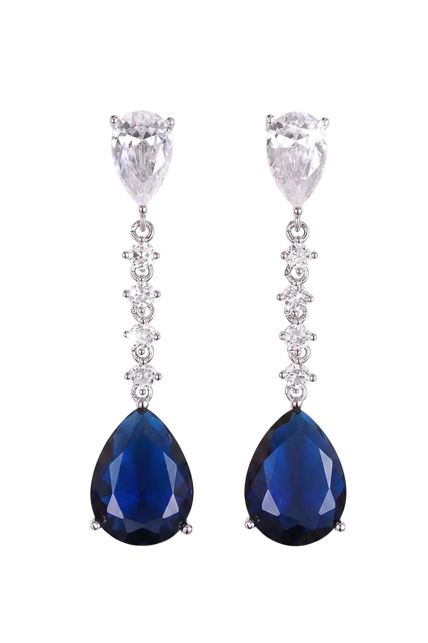 Hepburn Sapphire Drop Earrings Silver