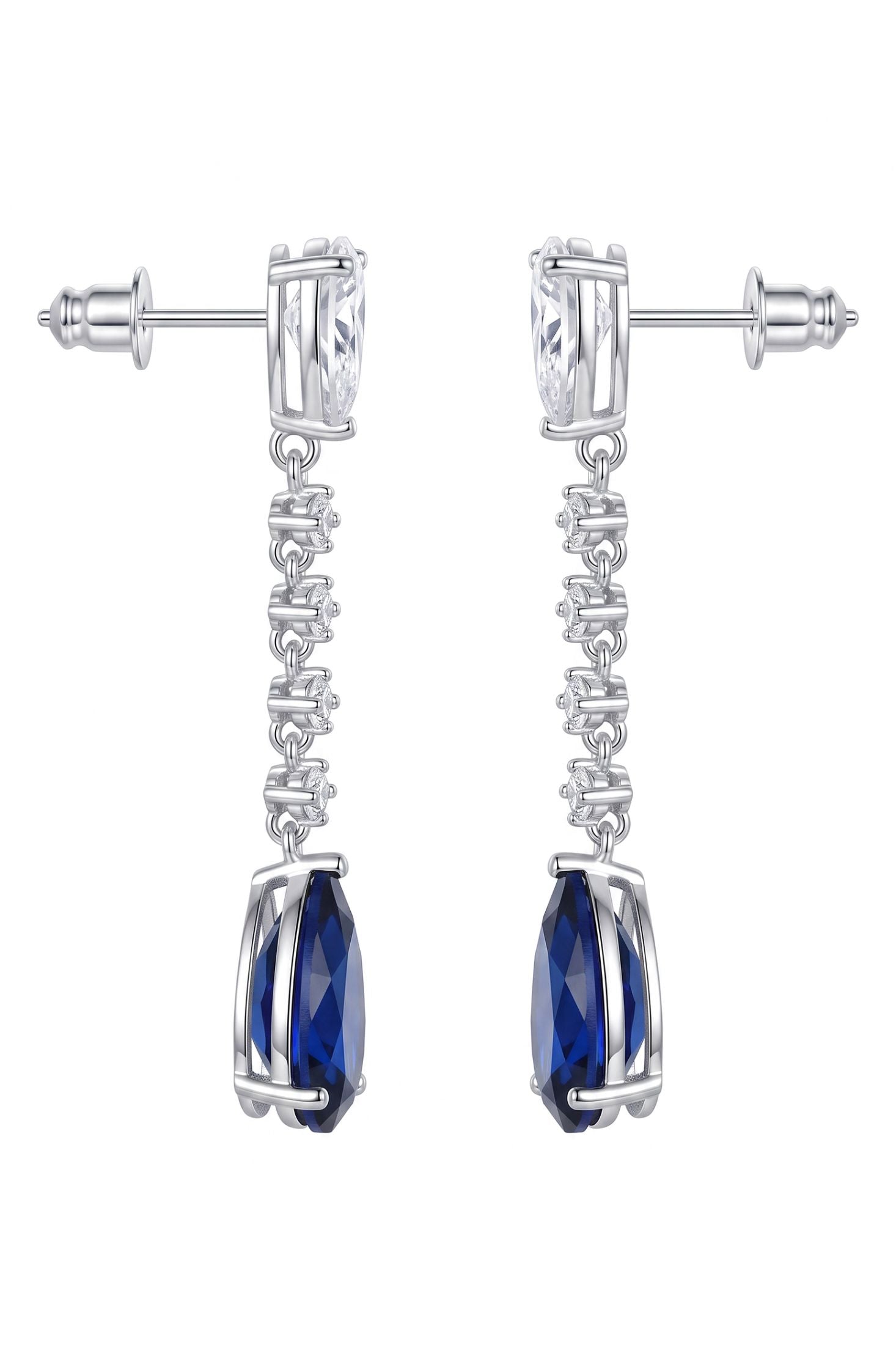 Hepburn Sapphire Drop Earrings Silver