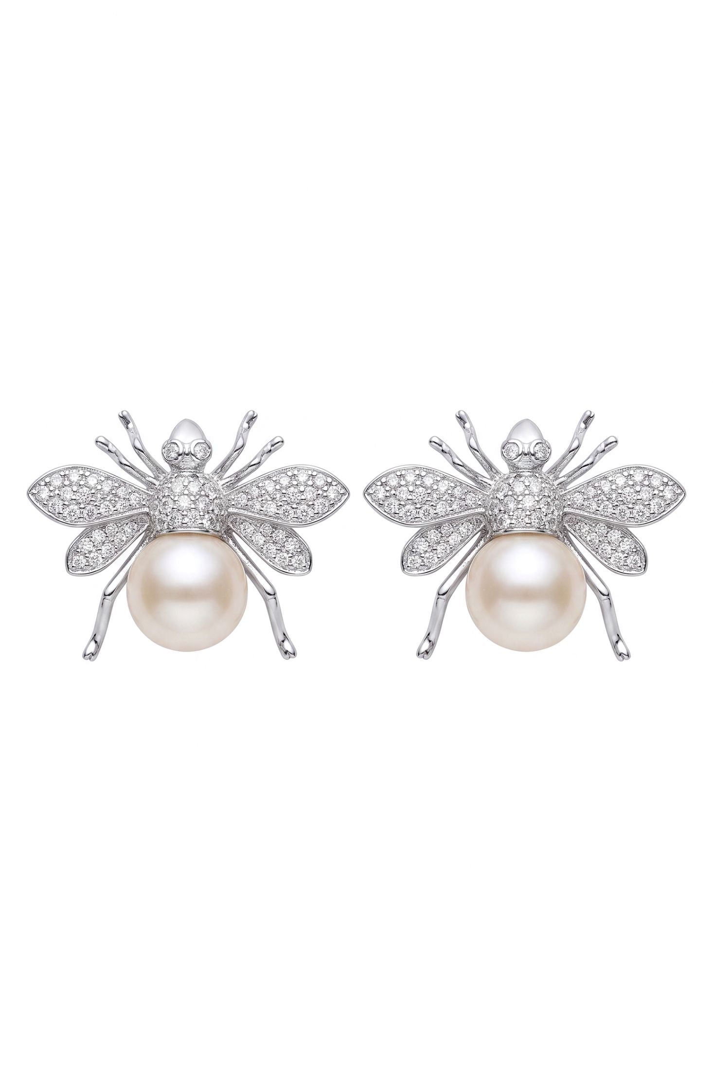 Bumble Bee Pearl Stud Earrings Silver