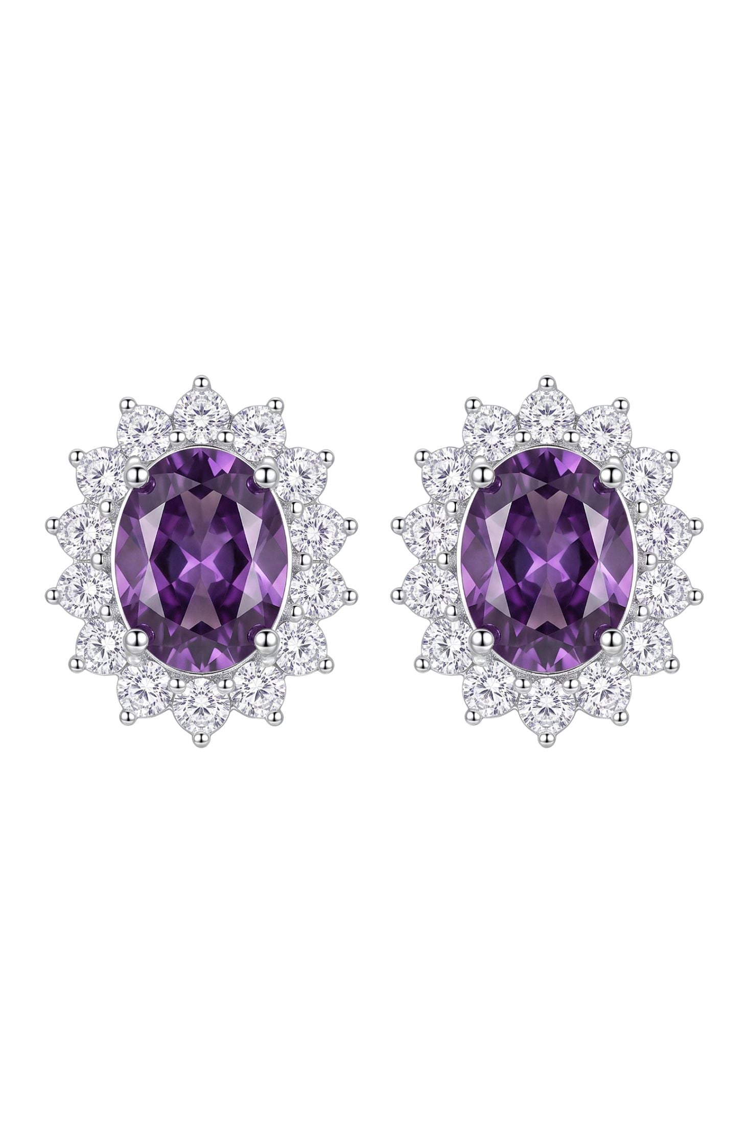 Catherine Gemstone Stud Earrings Amethyst Silver