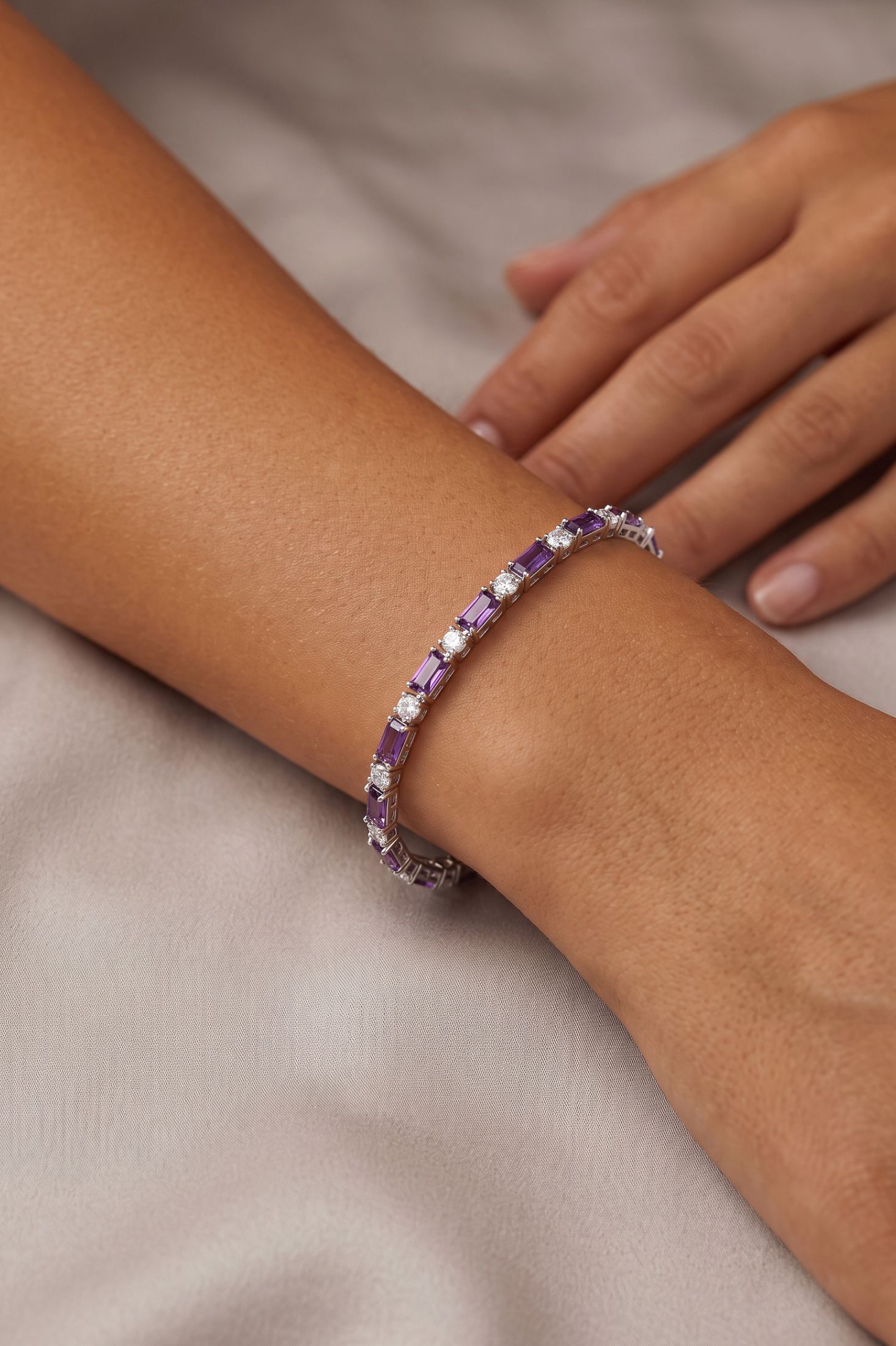 Baguette Tennis Bracelet Amethyst Silver