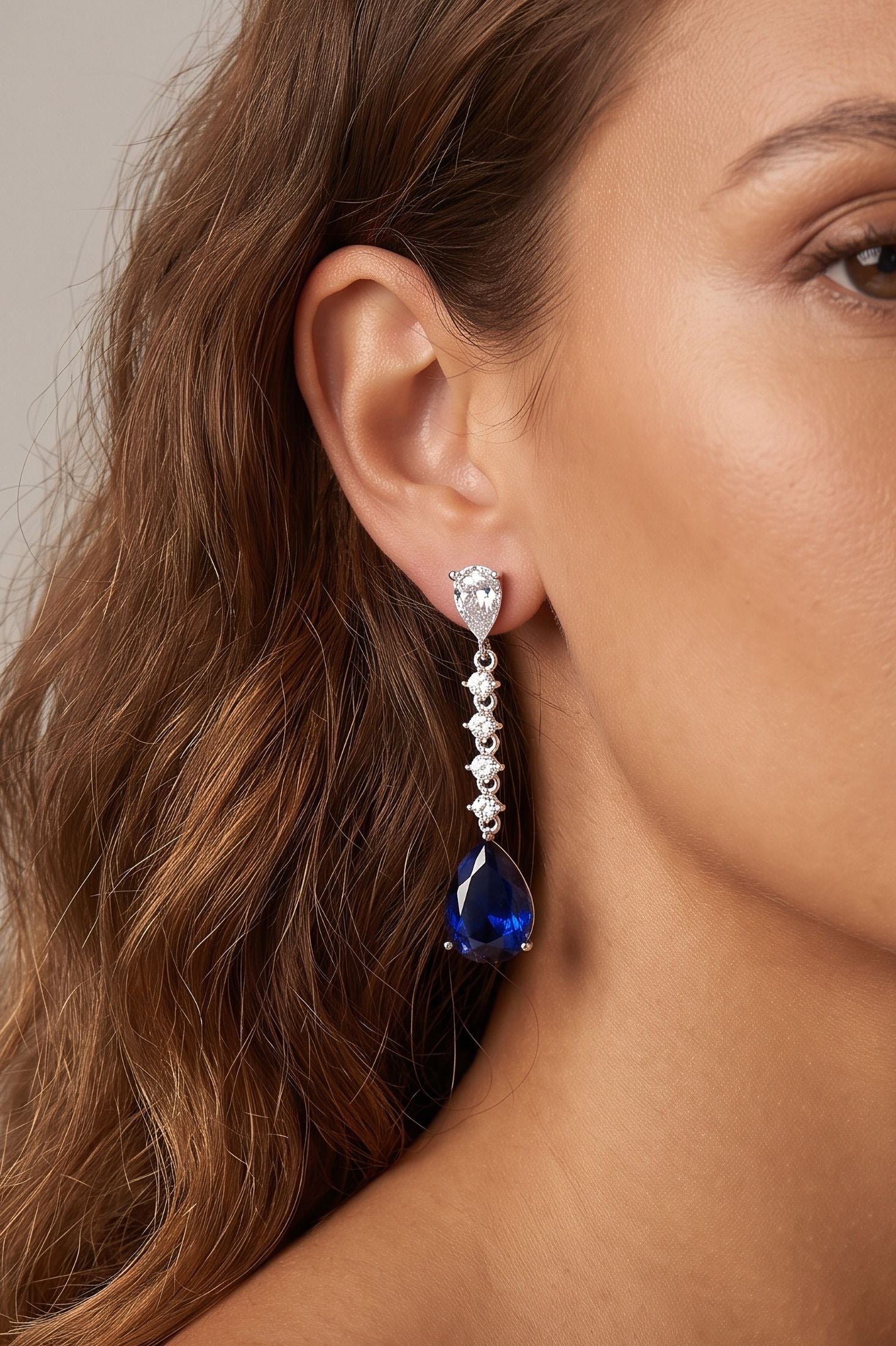 Hepburn Sapphire Drop Earrings Silver