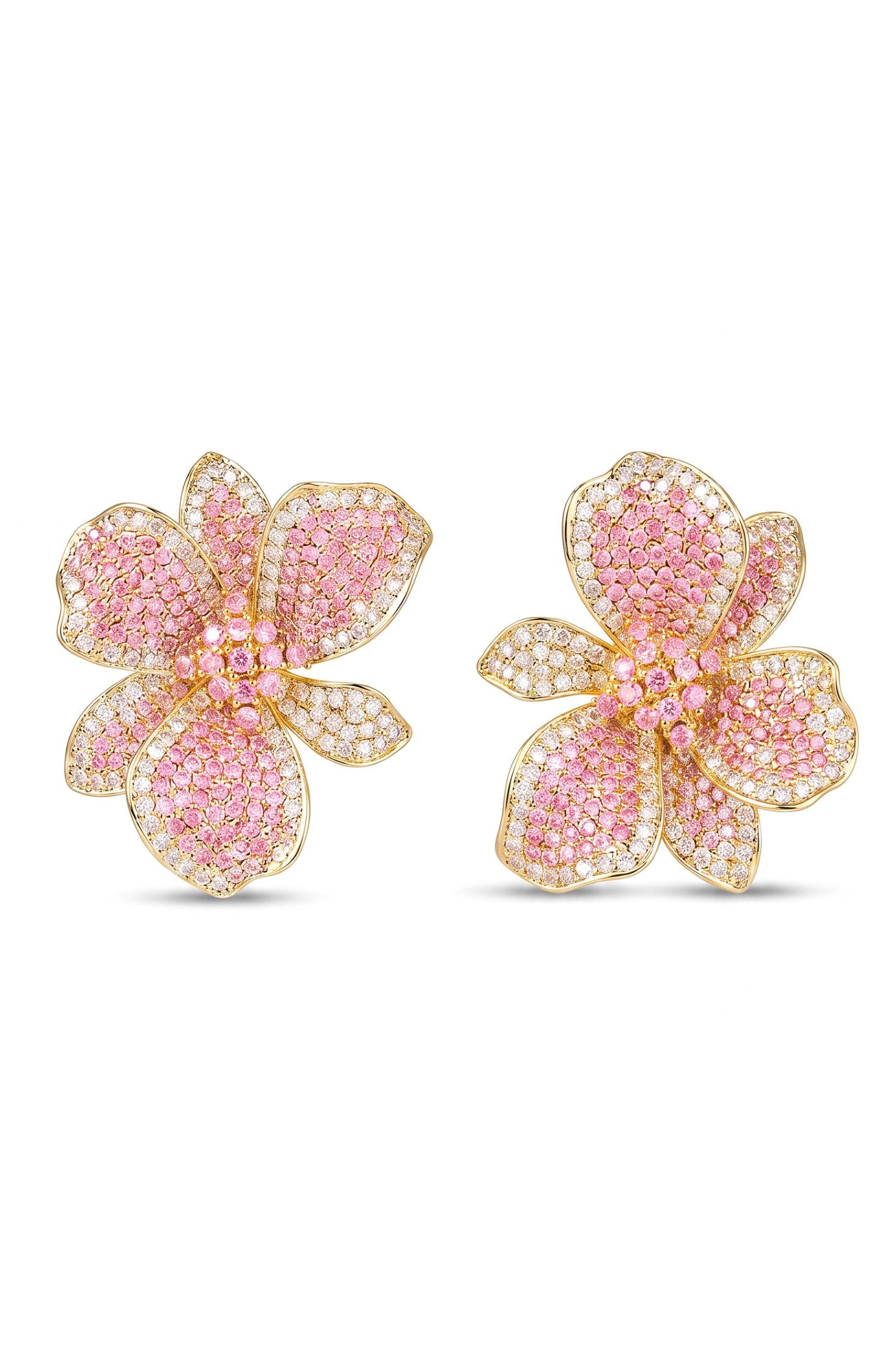 Pink Orchid Large Stud Earrings Gold