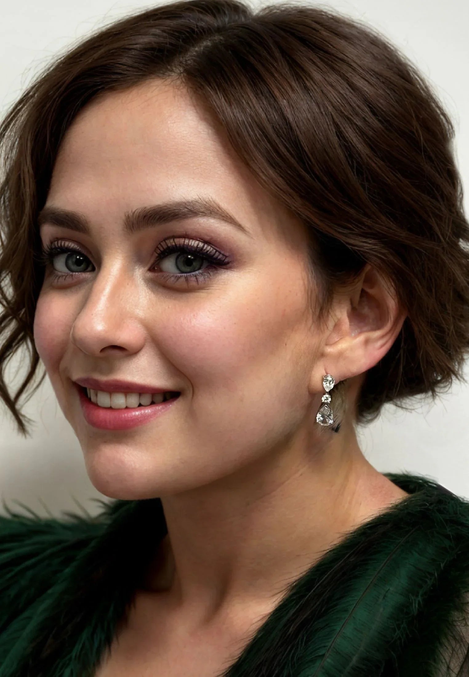 The earring worn by a model.
