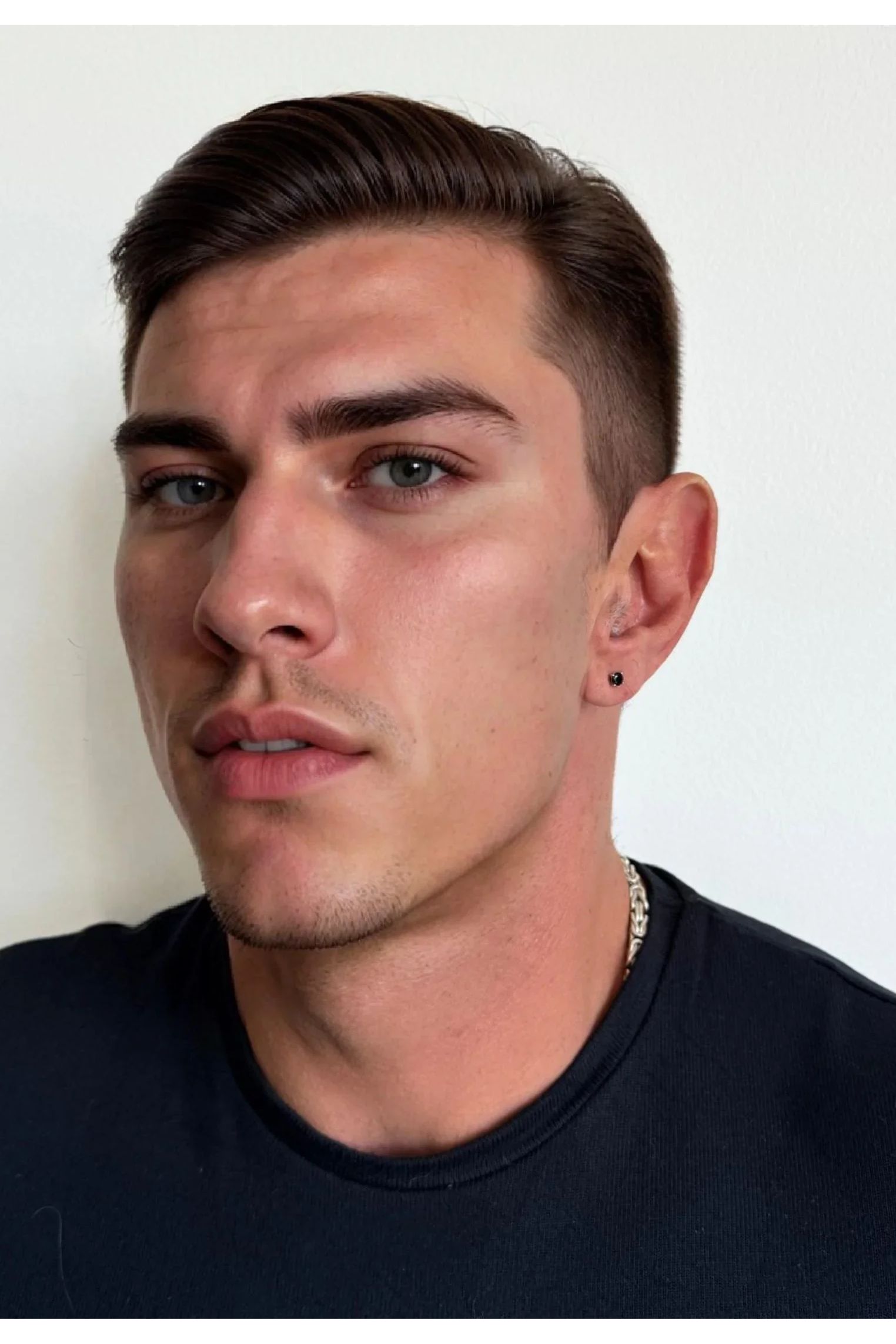 The earring worn by a model.